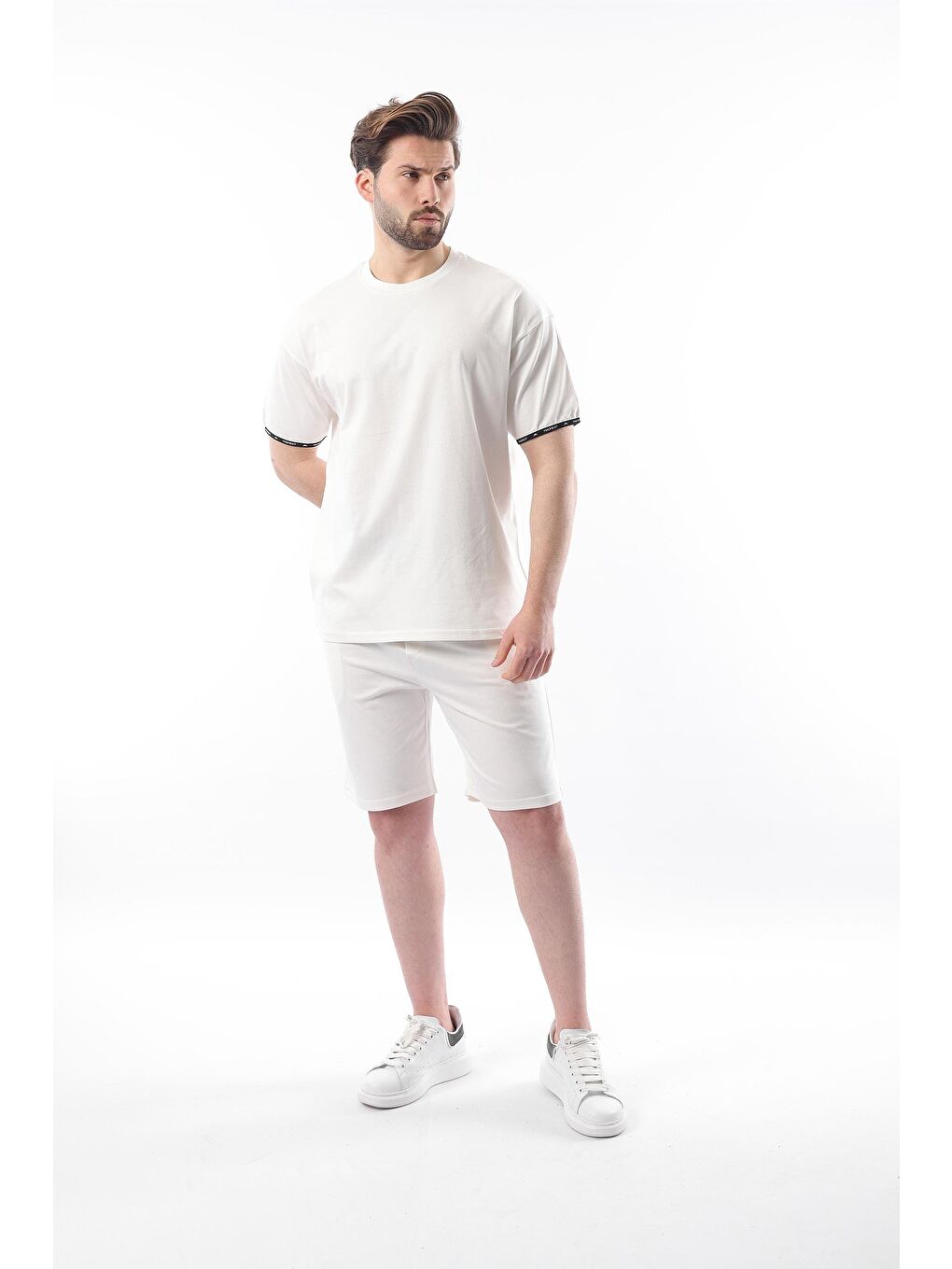 Ekru Basic Erkek Şort Tişört Takımı E7307