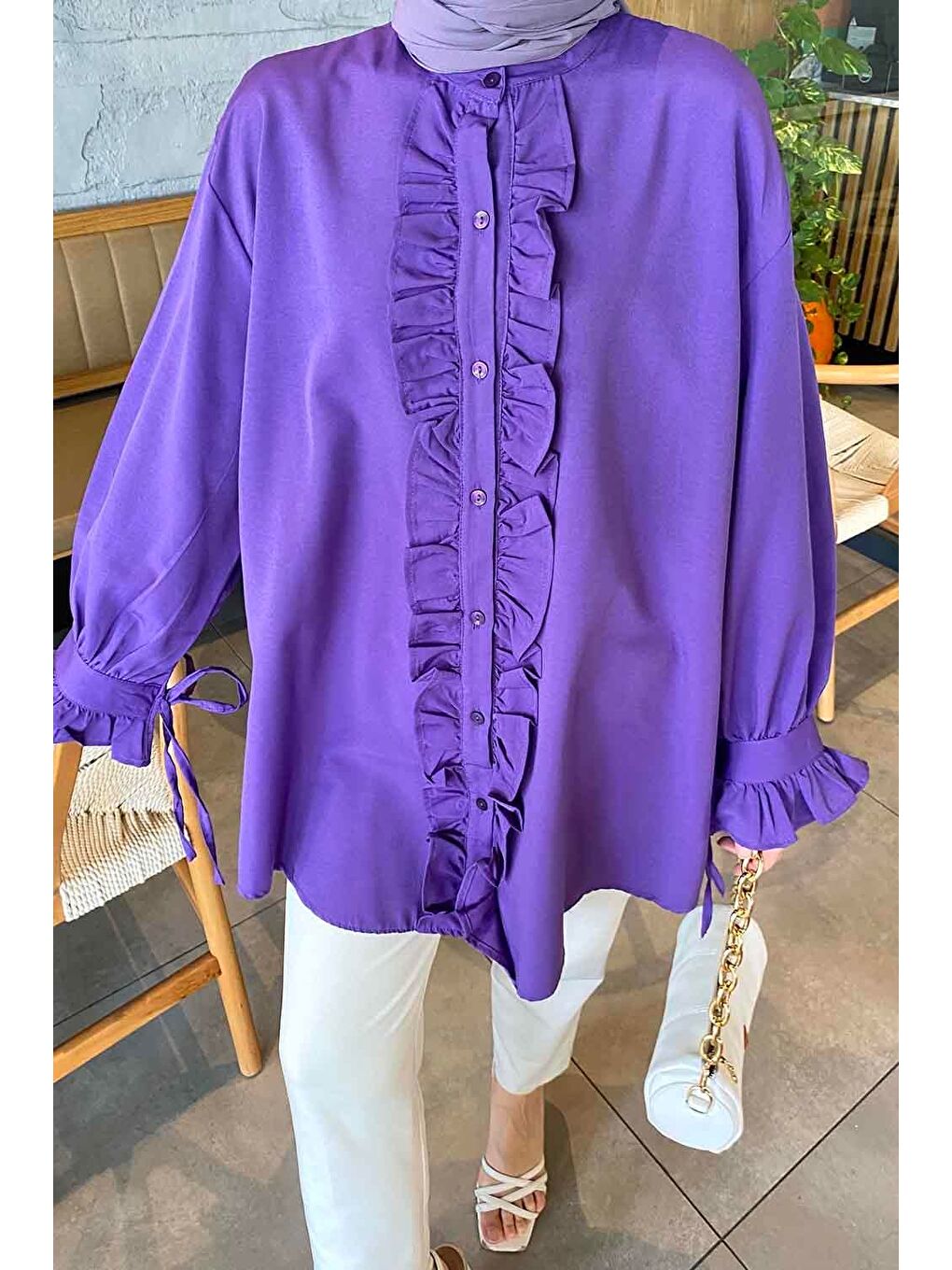 Flores Fırfırlı Tunik Mor-2