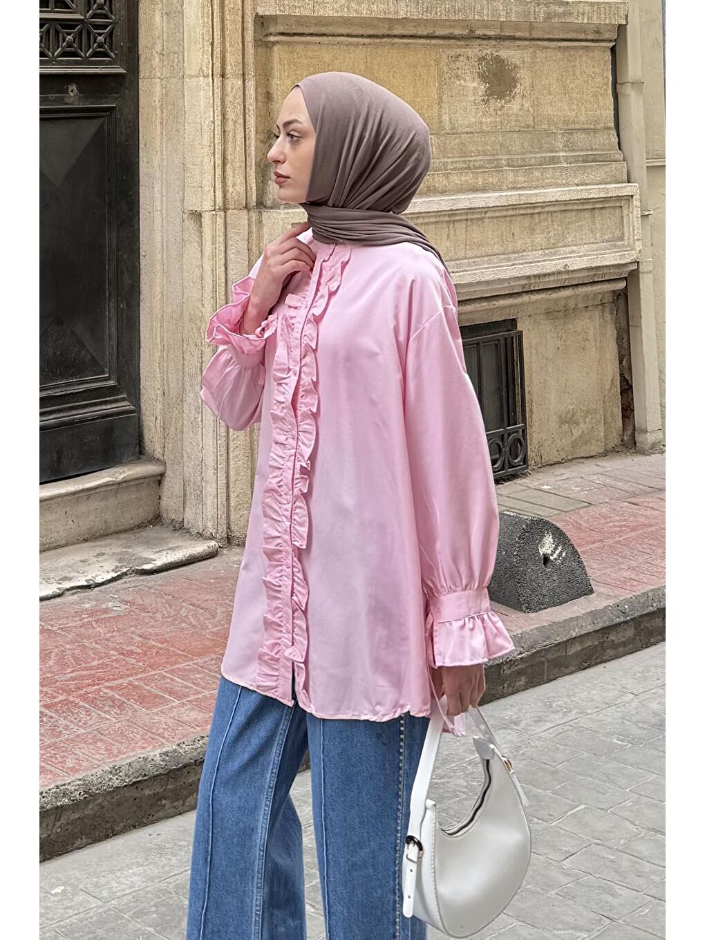 Flores Fırfırlı Tunik Şeker Pembesi-1