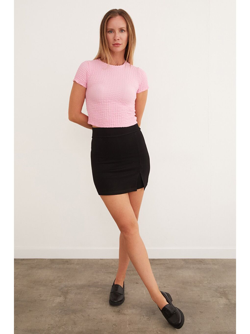 Siyah Yırtmaçlı Penye Şort Etek-1