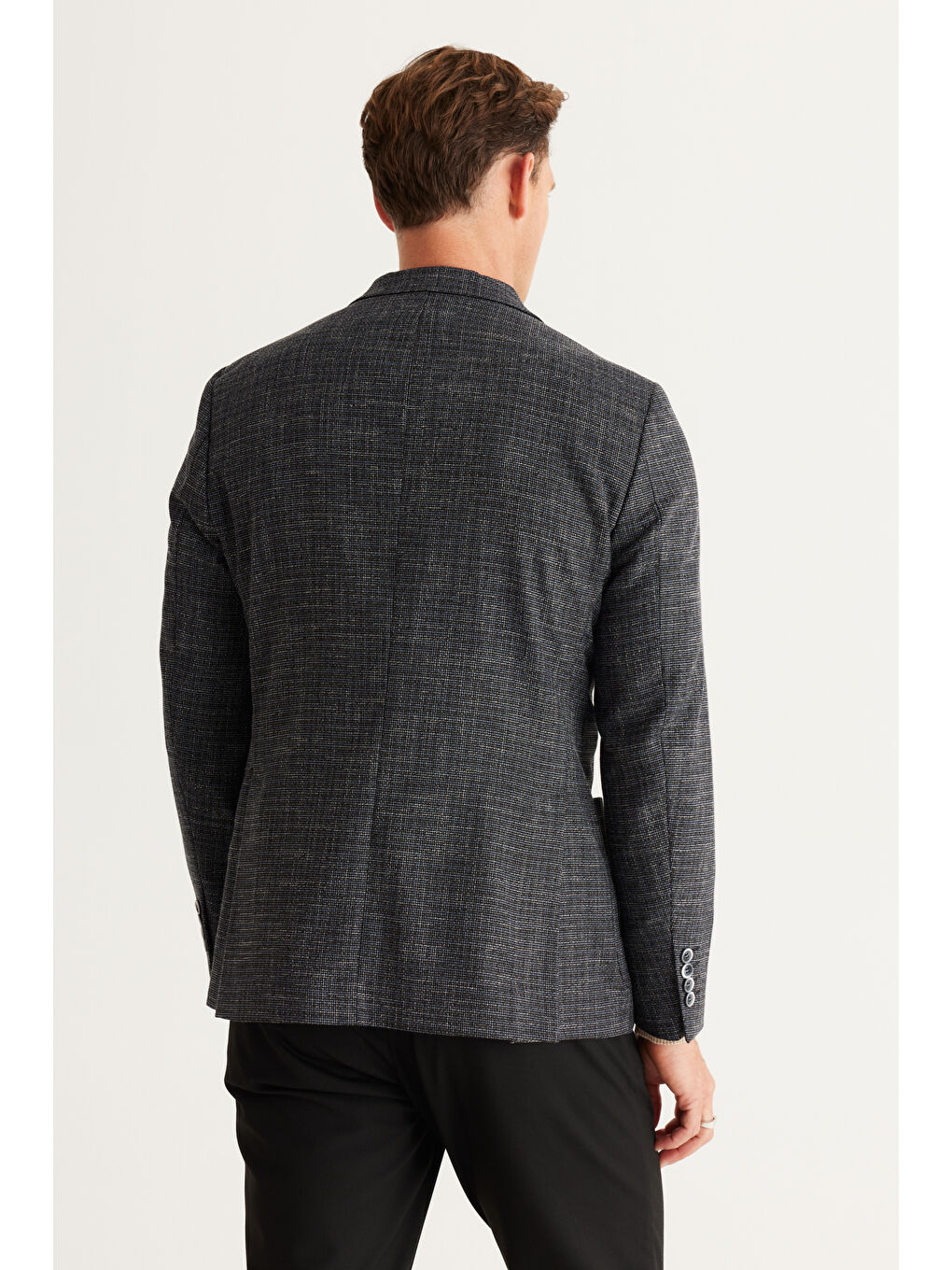 Erkek Siyah Slim Fit Dar Kesim Kırlangıç Yaka Pamuklu Flamlı Ceket-4