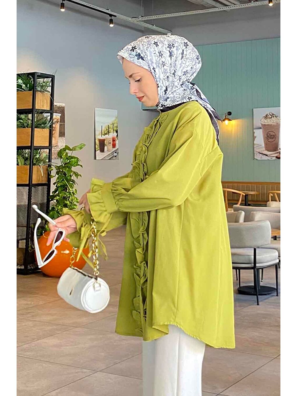 Flores Fırfırlı Tunik Yağ Yeşili 2-1