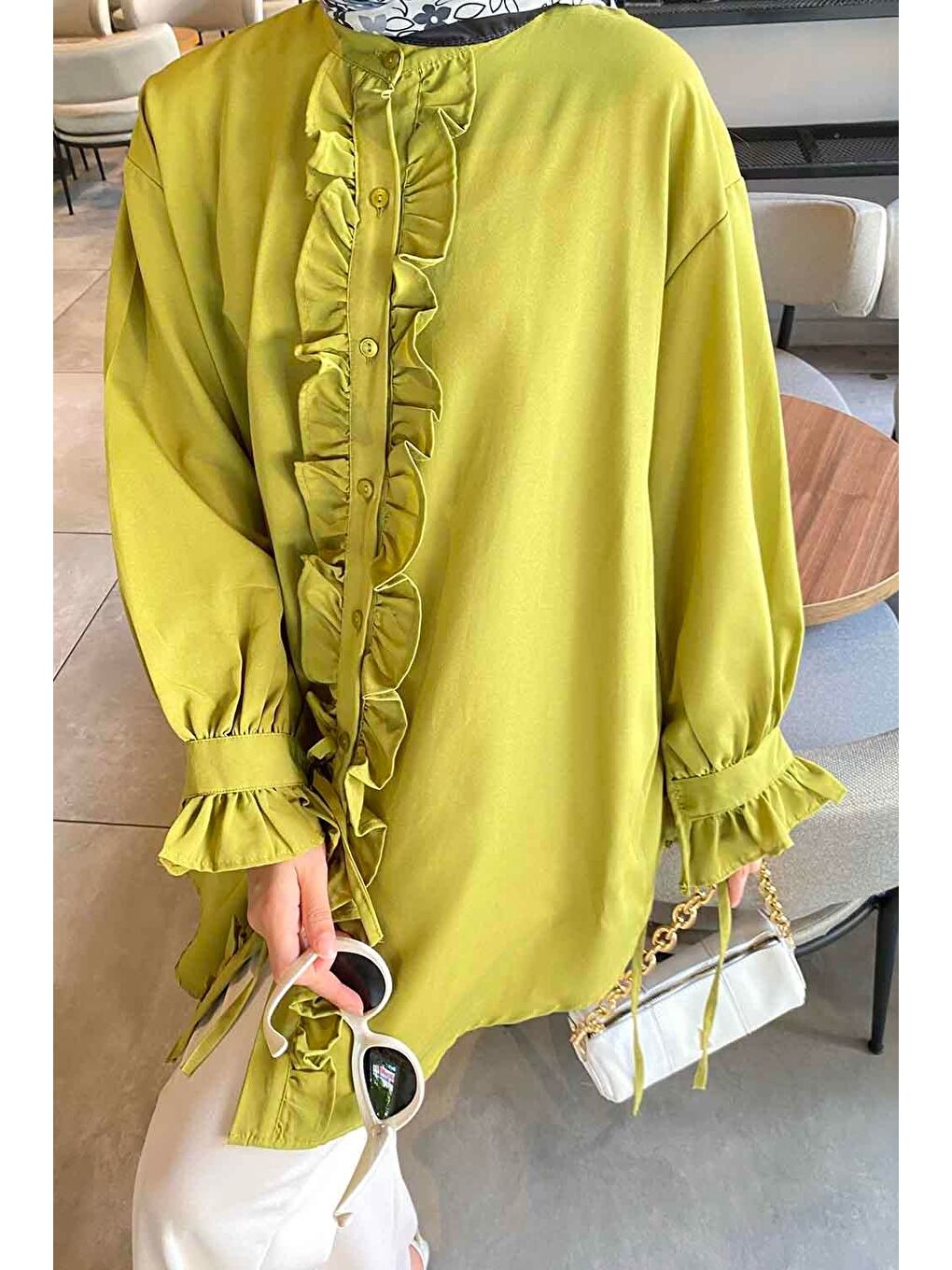 Flores Fırfırlı Tunik Yağ Yeşili 2-2