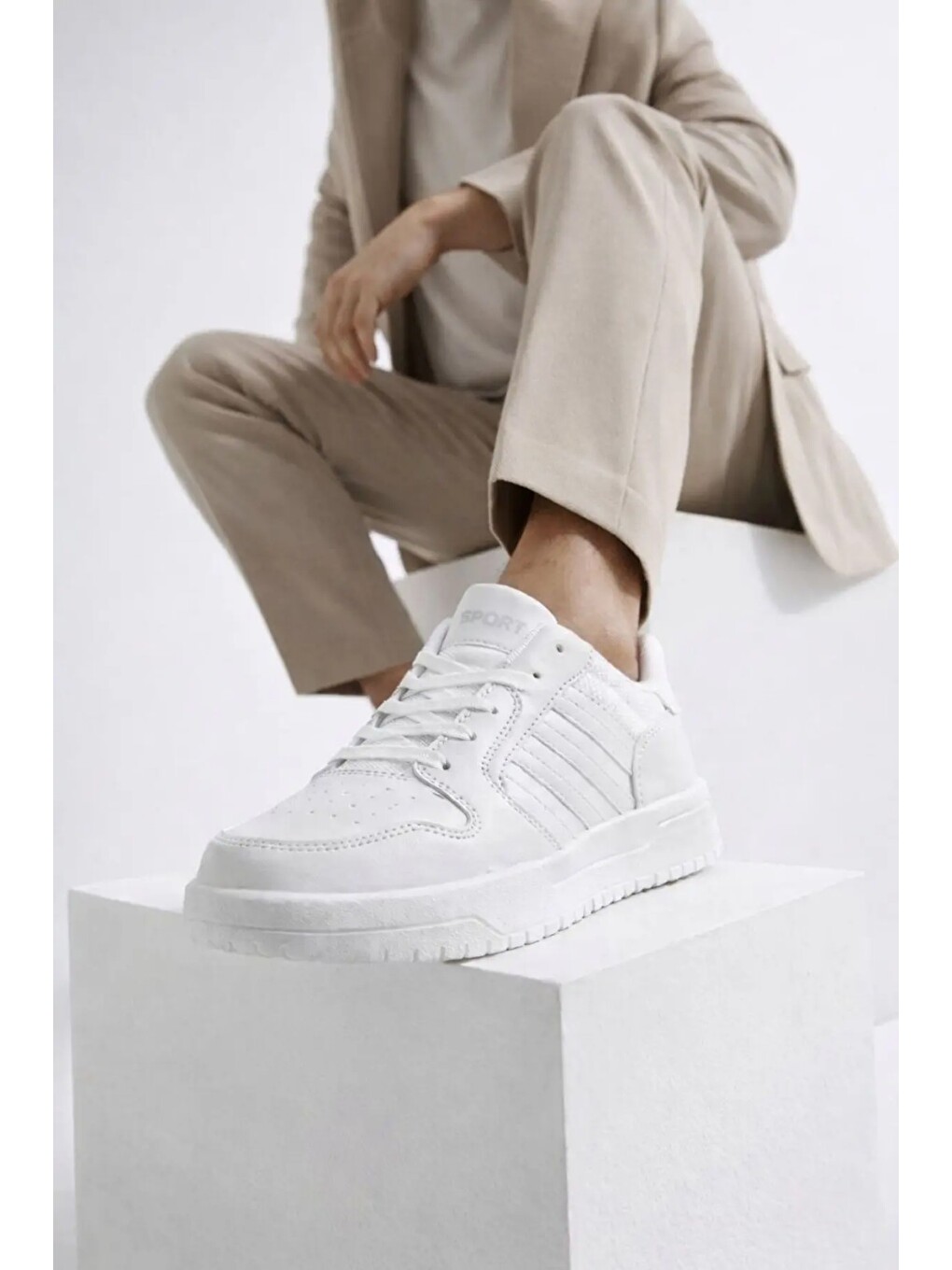 Beyaz Unısex Modern Fileli Sneaker Tasarım Hafif Air Taban Günlük Rahat Yürüyüş Spor Ayakkabı-1