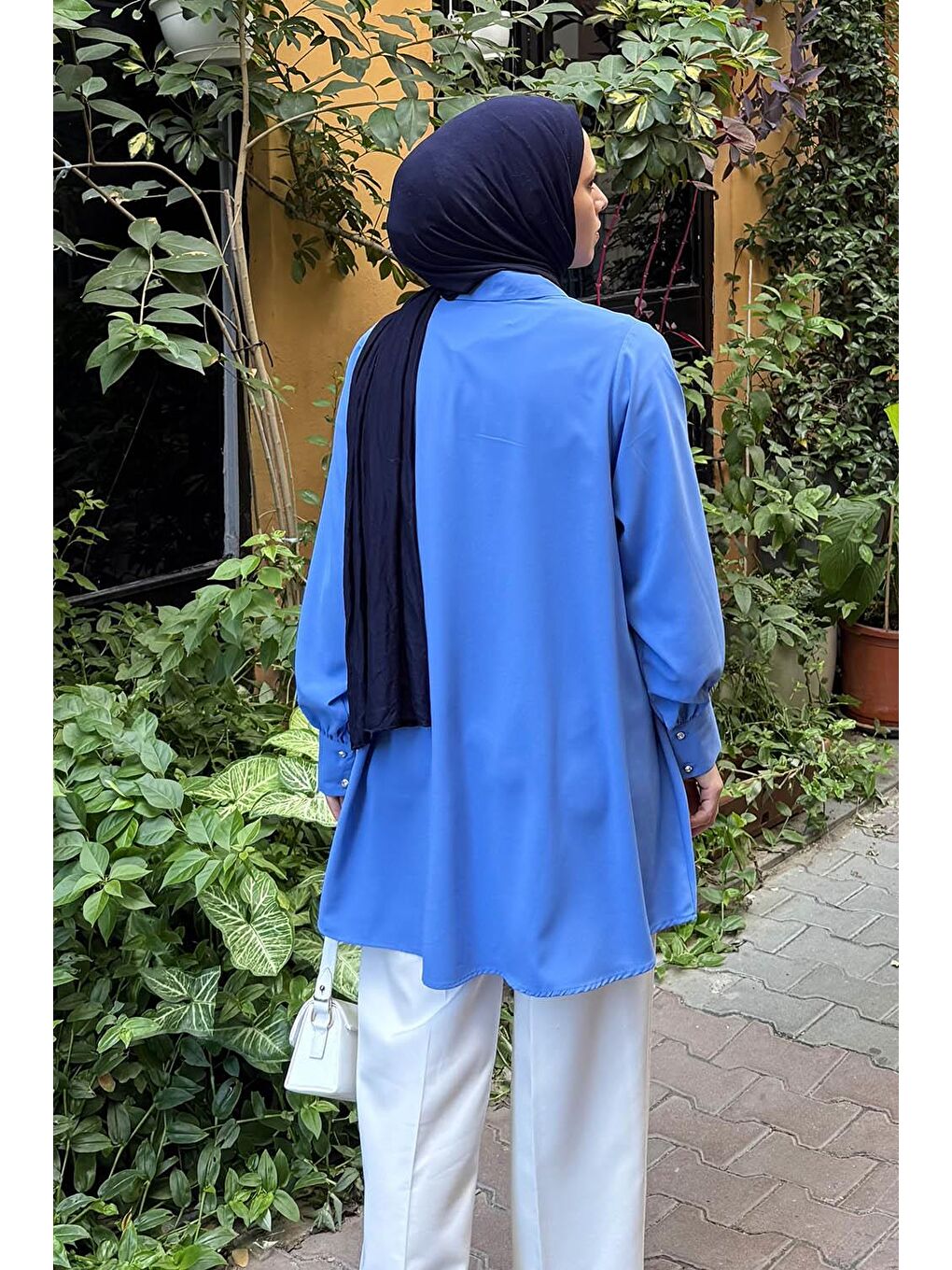 Gizli Düğme Detaylı Tesettür Tunik İndigo-3