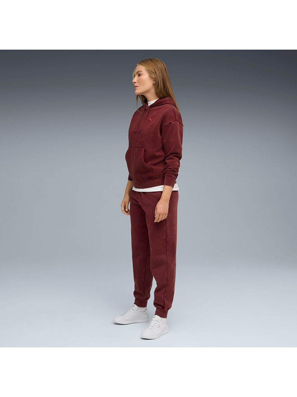 Bordo ESSENTIALS Elevated Kadın Geniş Kesim Kapüşonlu SWEATSHIRT-1
