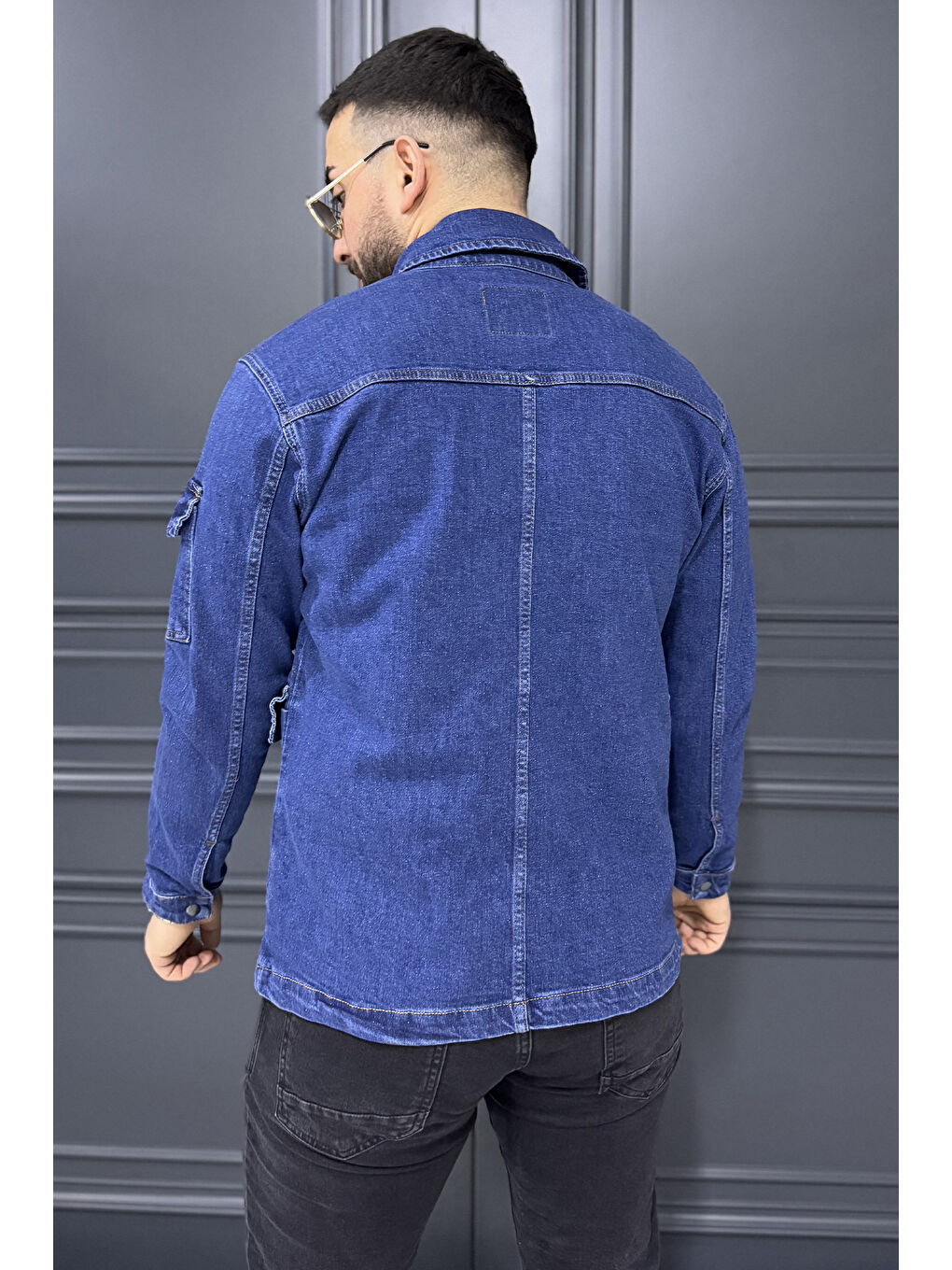 Mavi Fermuarlı Çıtçıt Detaylı Erkek Jean Ceket-4