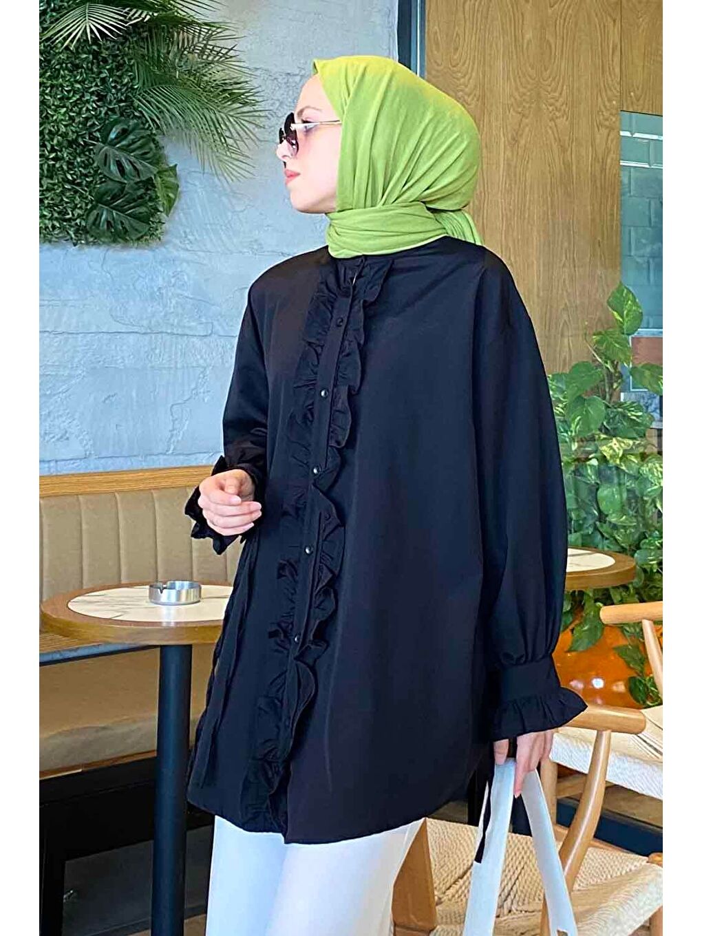 Flores Fırfırlı Tunik Siyah-1