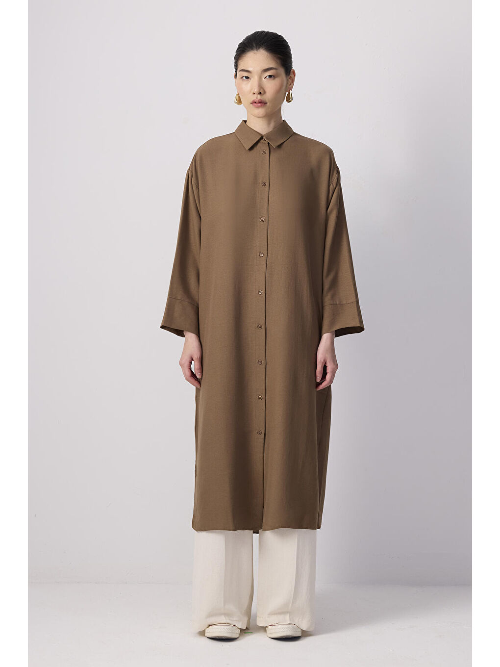 Bej Özel Dokulu Maxı Tunik