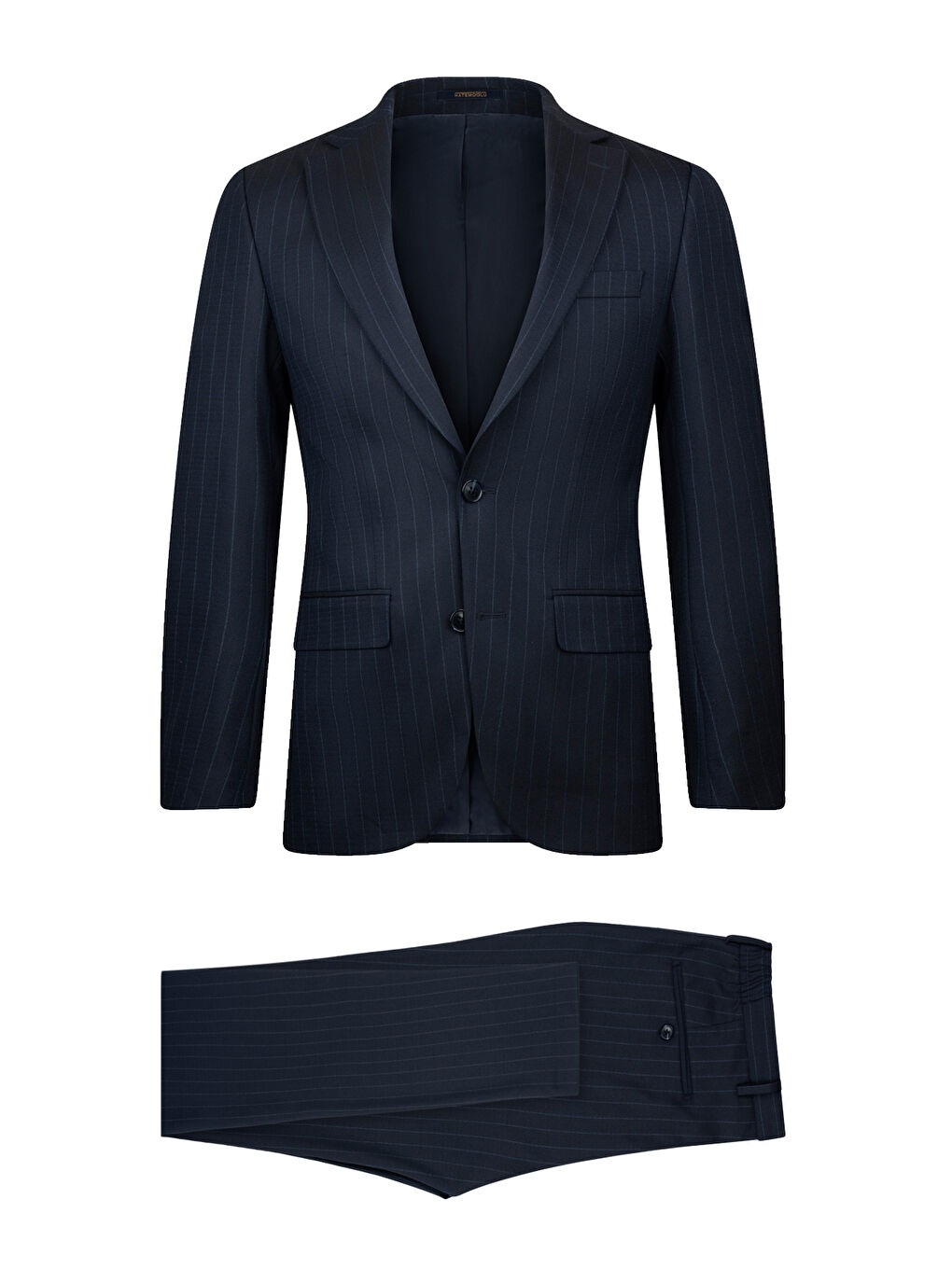 Lacivert Slim Fit Çizgili Mono Yaka Klasik Takım Elbise