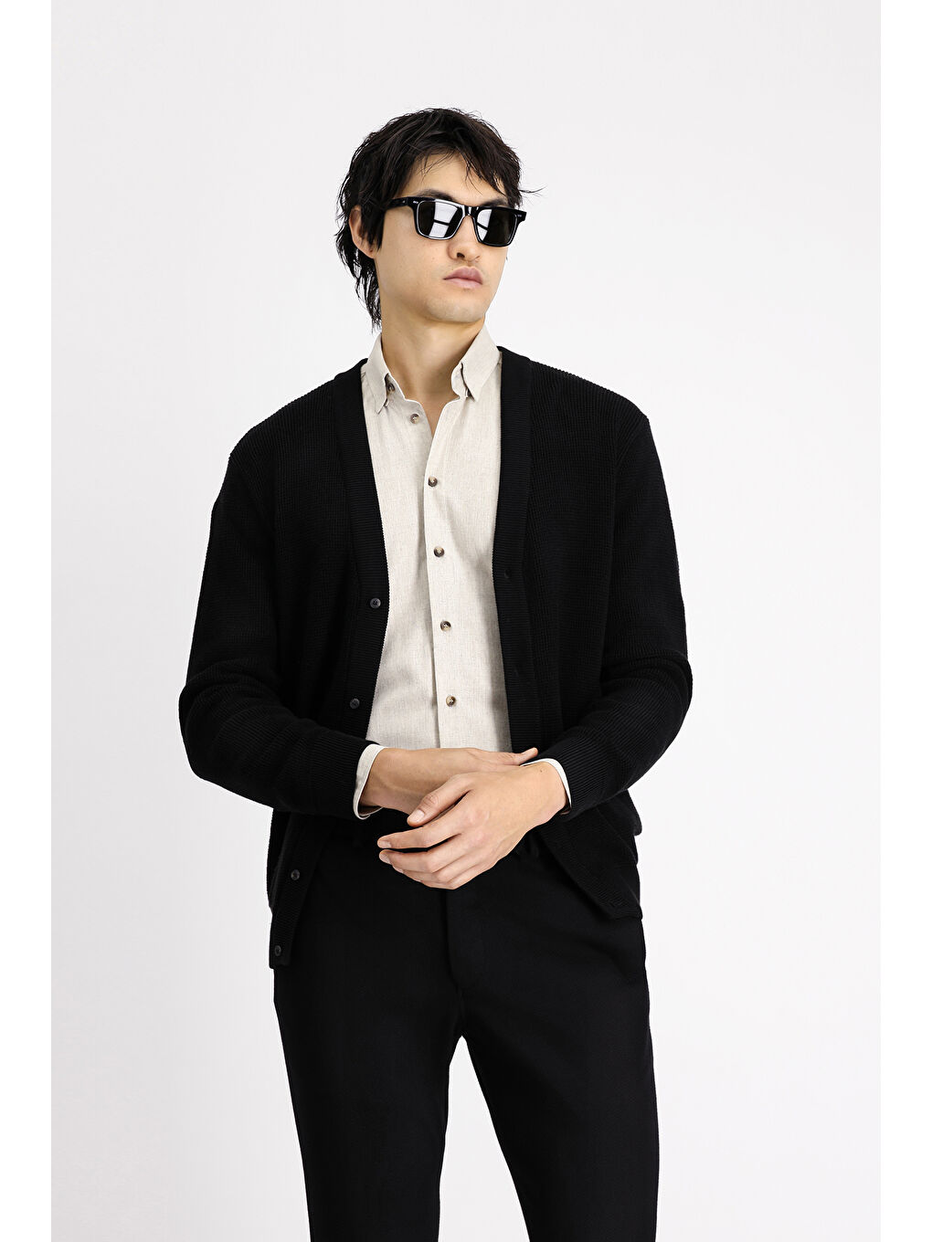 Siyah Oversize Pamuklu Triko Hırka-1