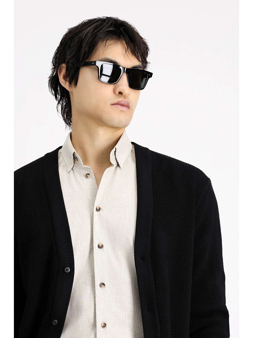 Siyah Oversize Pamuklu Triko Hırka-2