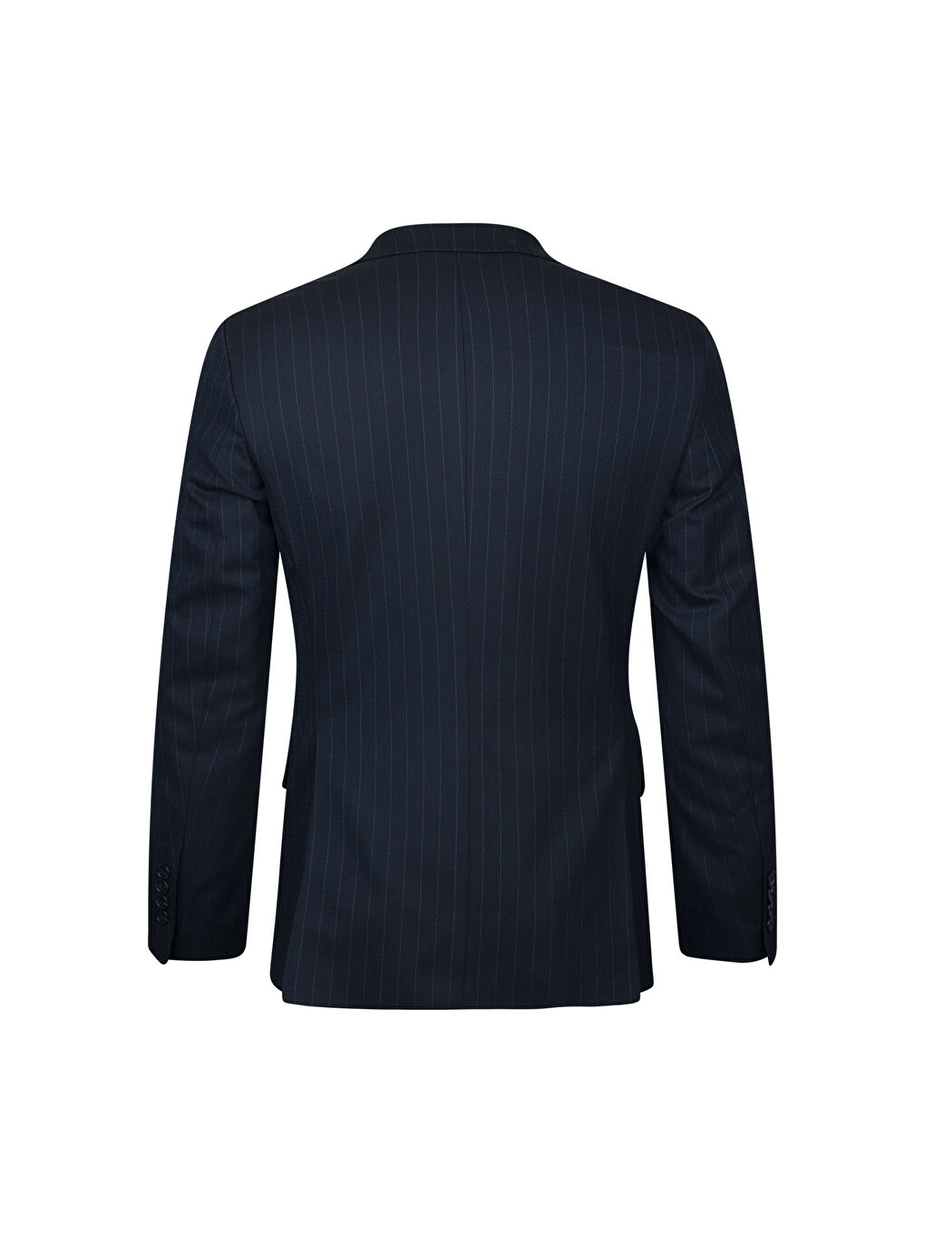 Lacivert Slim Fit Çizgili Mono Yaka Klasik Takım Elbise-4