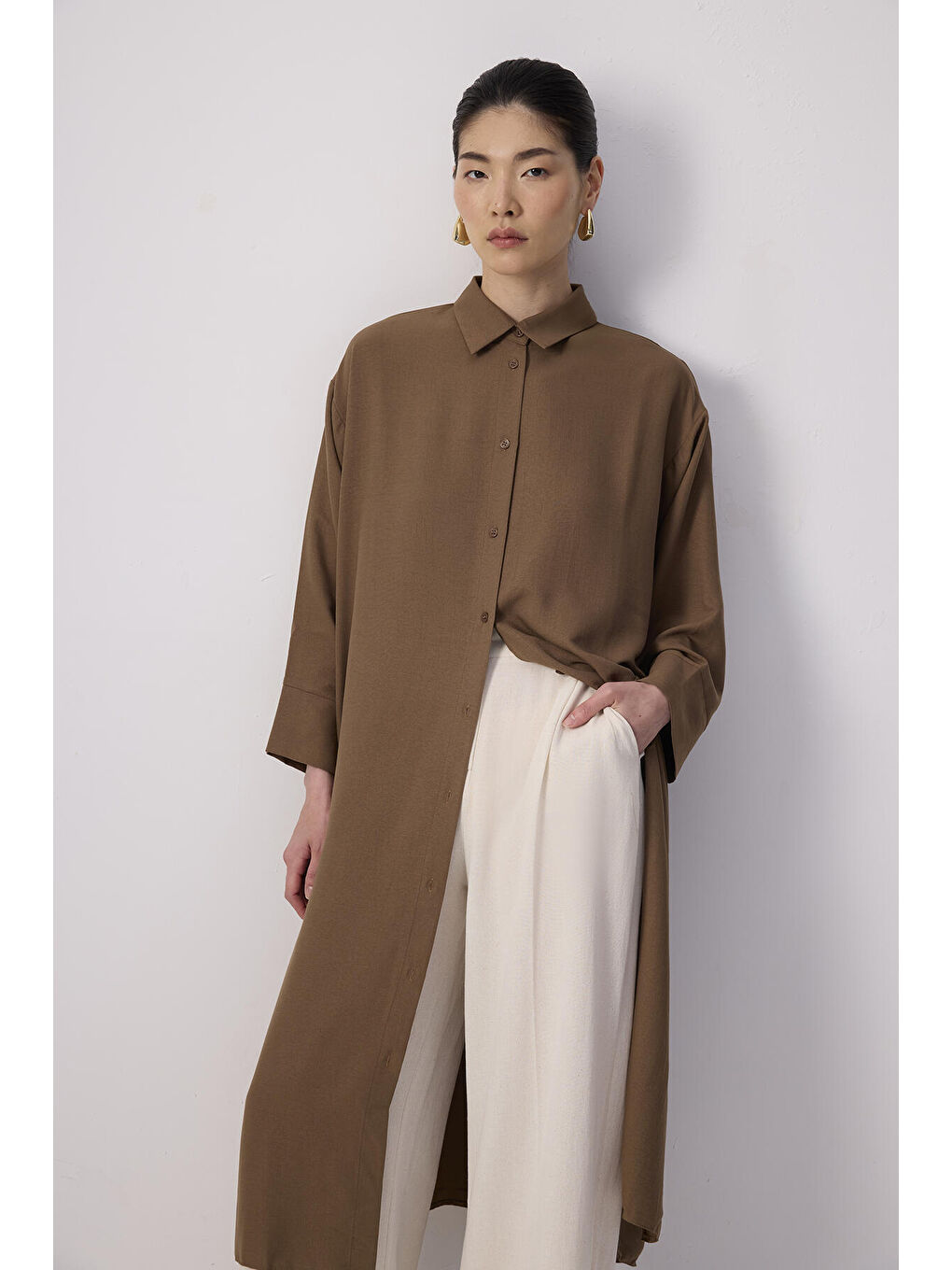 Bej Özel Dokulu Maxı Tunik-1