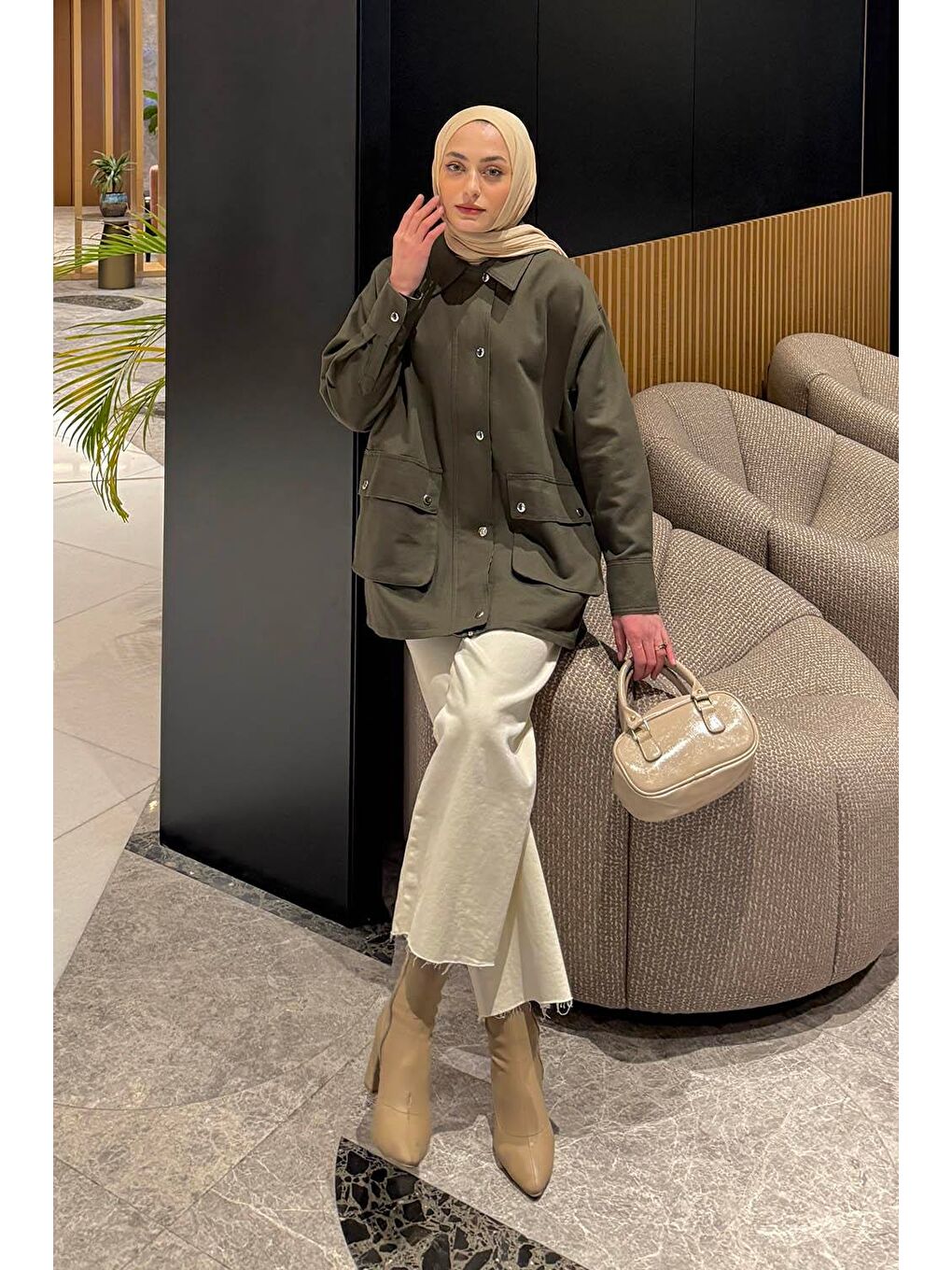 Ekose Garnili Ceket Haki