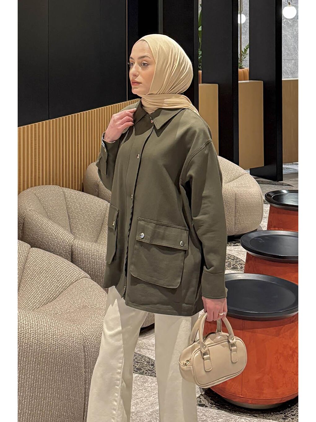 Ekose Garnili Ceket Haki-1