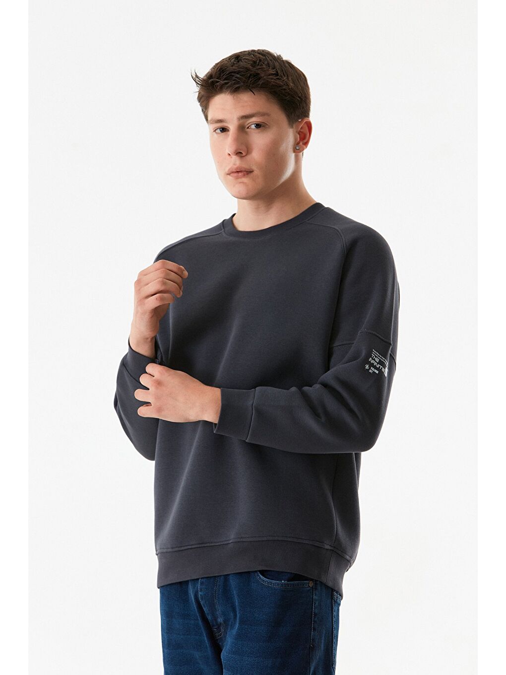 Fullamoda Antrasit 3 İplik Basic Bisiklet Yaka Sweatshirt