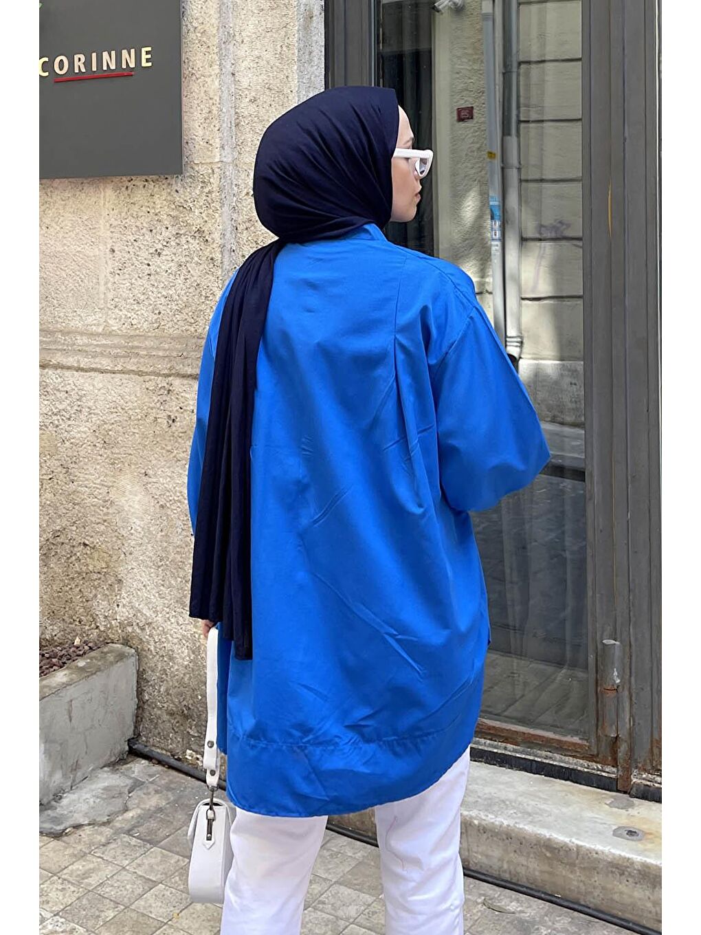 Manşeti Biyeli Tunik Saks Mavisi-2