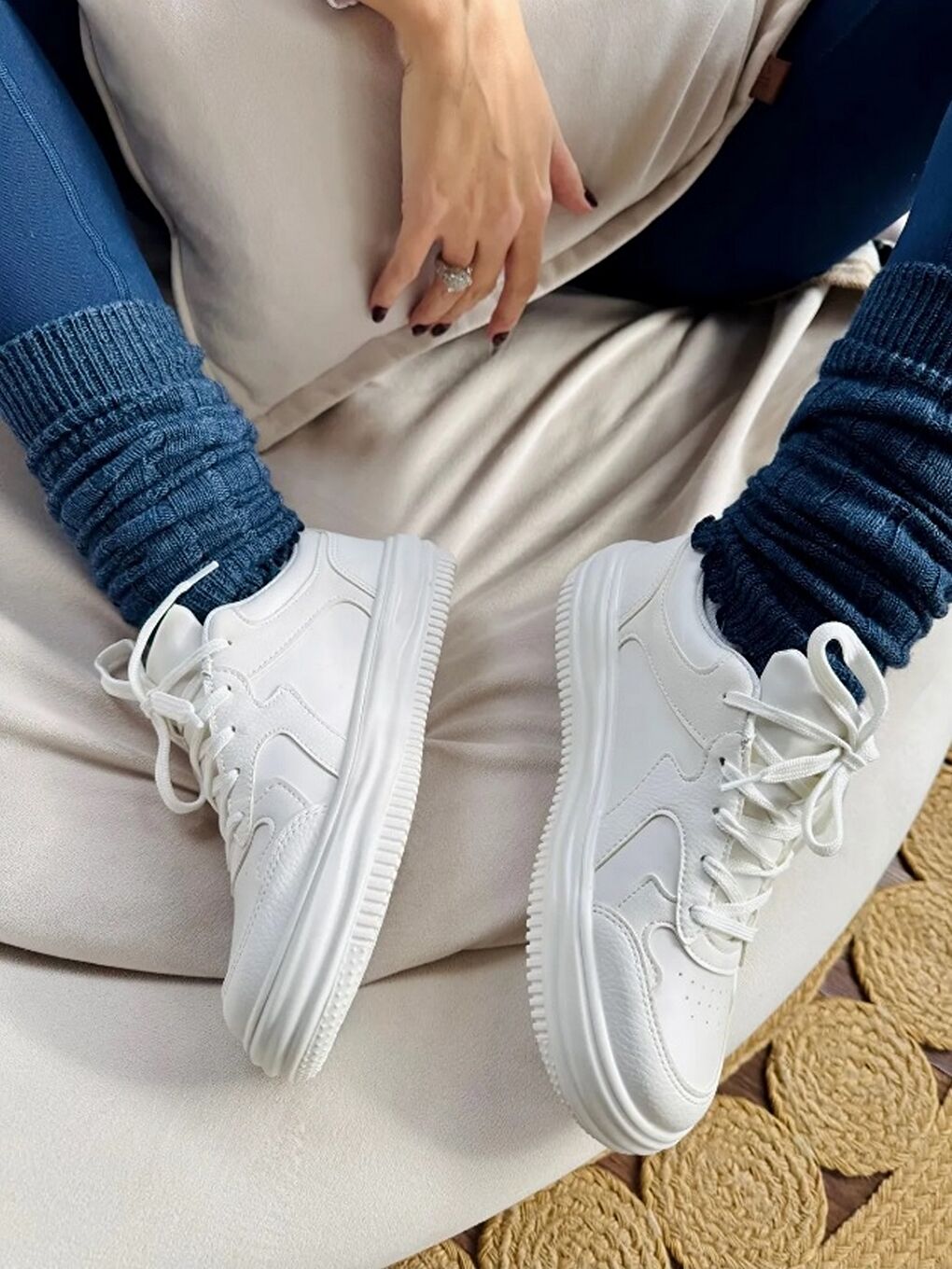 Kadın Beyaz Renk Ortopedik Günlük Rahat Kalıp Sneakers Ve Spor Ayakkabı Taban 4 Cm-2