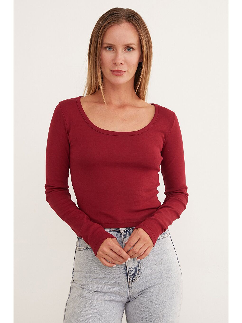 Bordo Basic U Yaka Modal Bluz