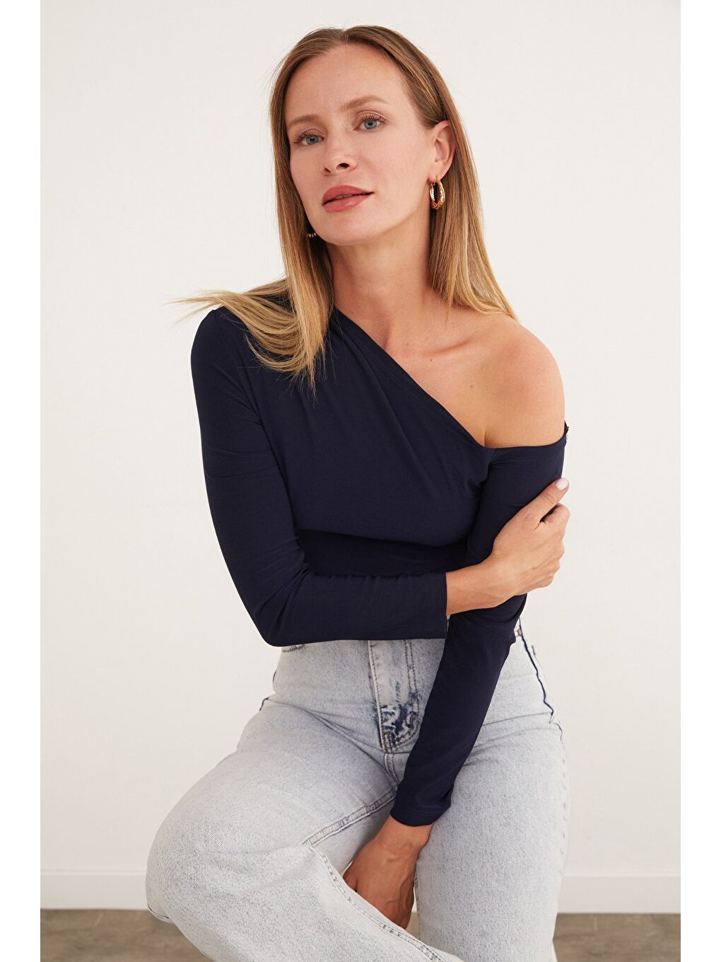 Lacivert Basic Tek Omuz Bluz