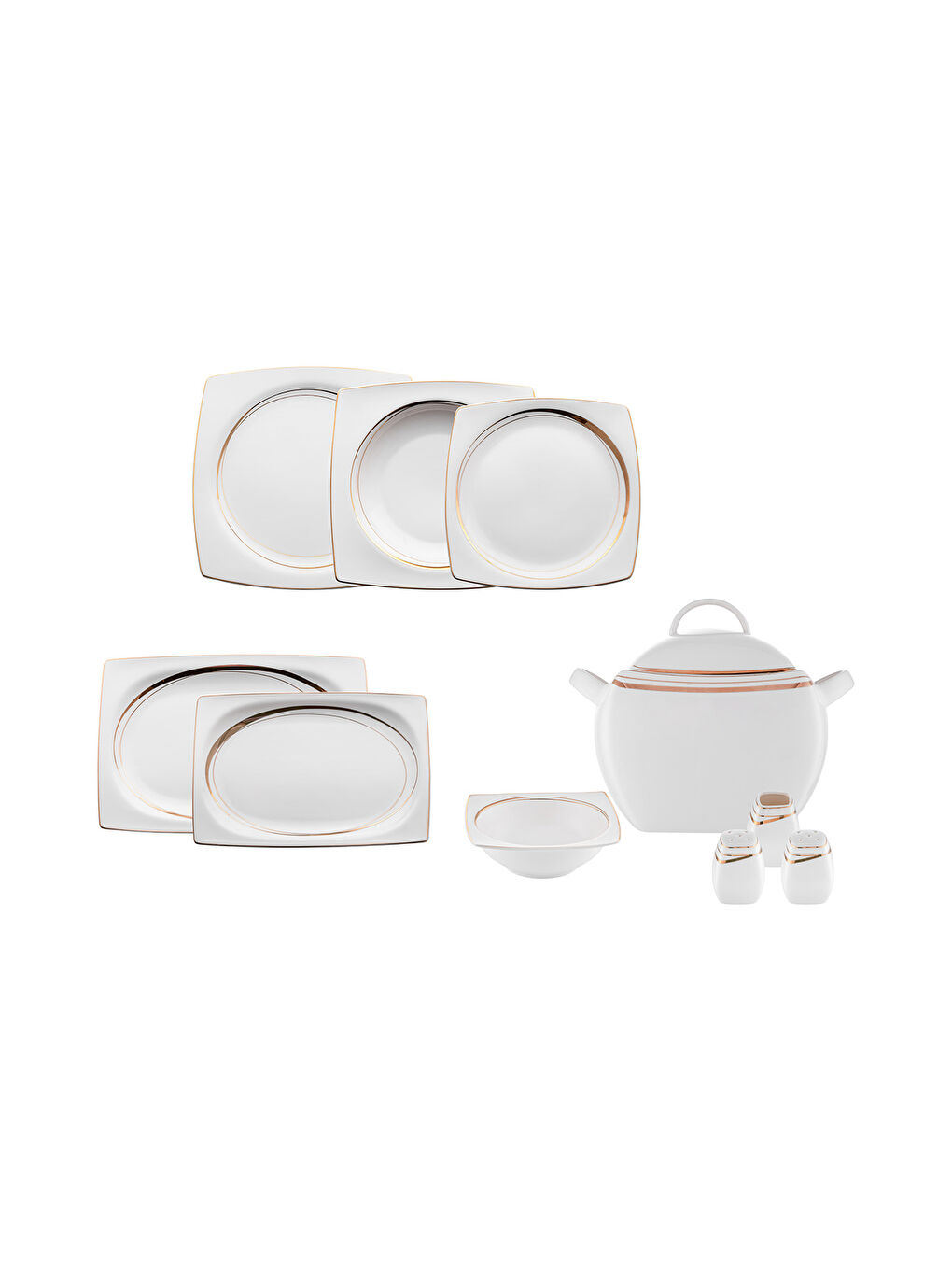 Sarı Fine Bone Hale 60 Parça 12 Kişilik Kare Yemek Takımı Gold-2