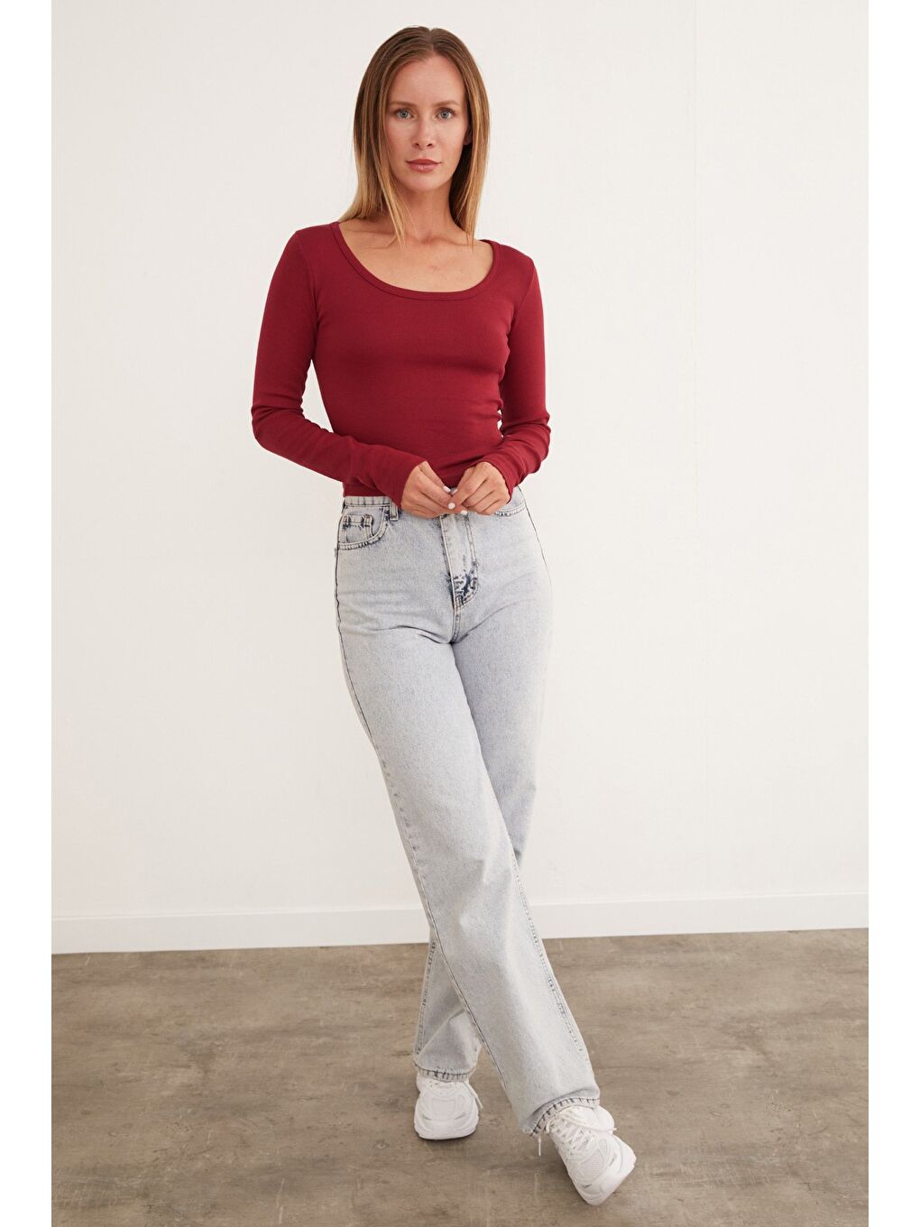 Bordo Basic U Yaka Modal Bluz-1