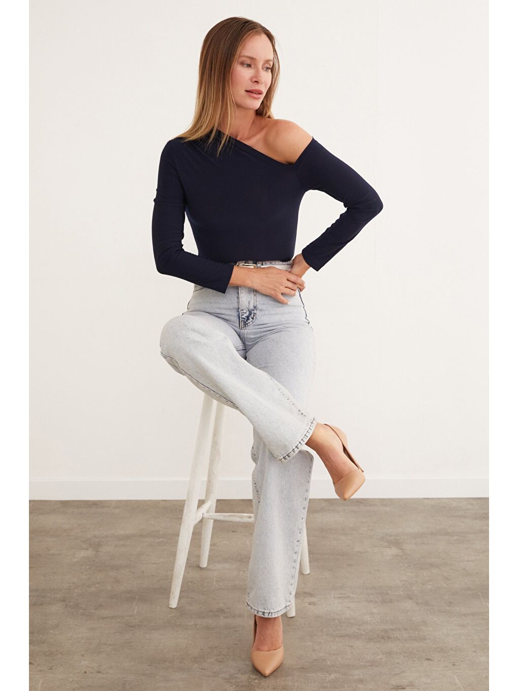 Lacivert Basic Tek Omuz Bluz-1