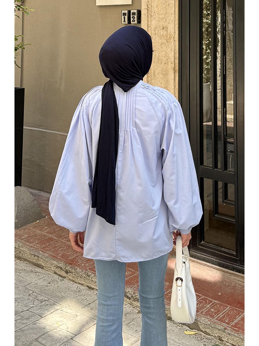 Çiçek Detaylı Nervür Bluz Bebe Mavisi-2