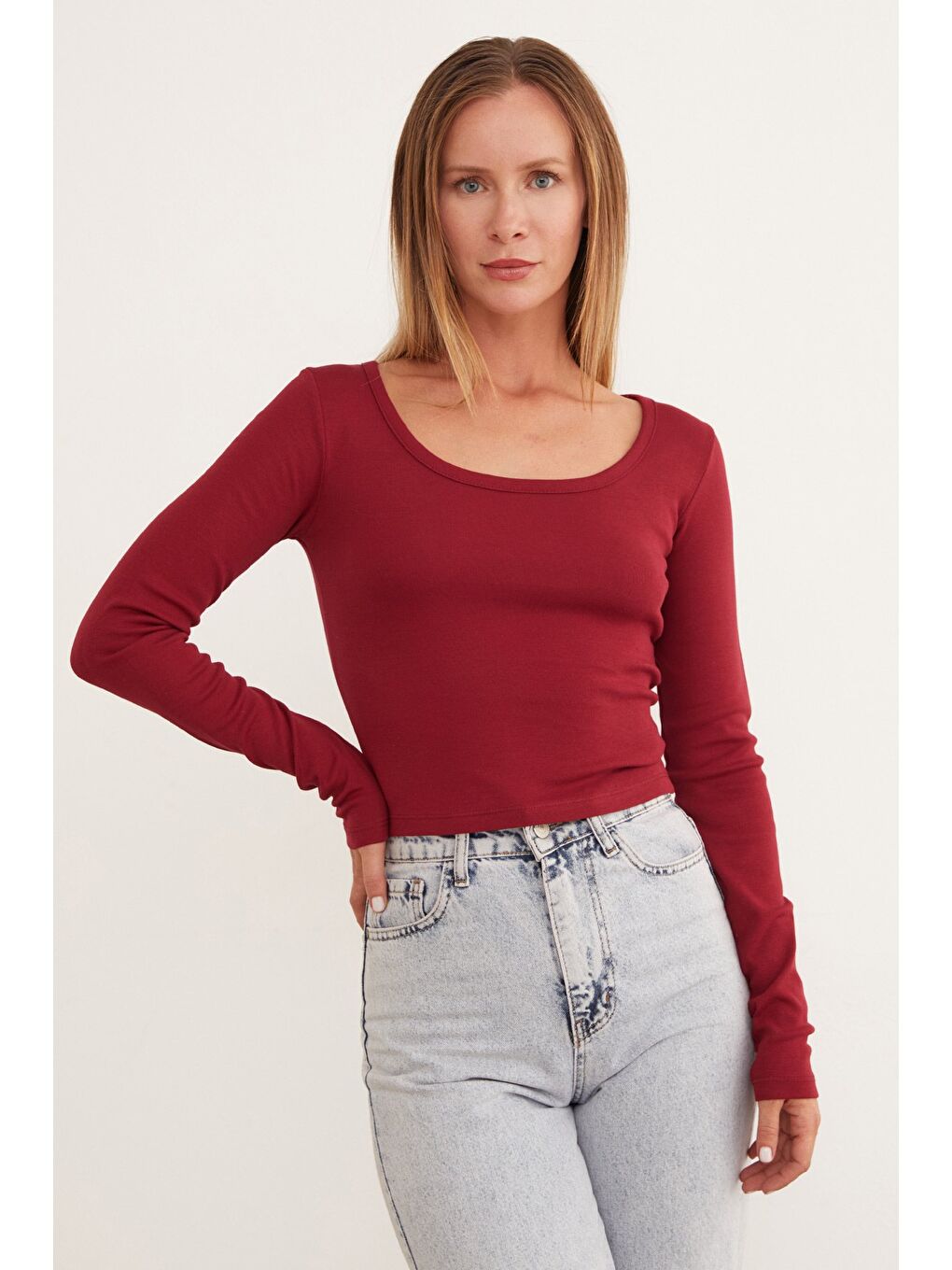 Bordo Basic U Yaka Modal Bluz-2