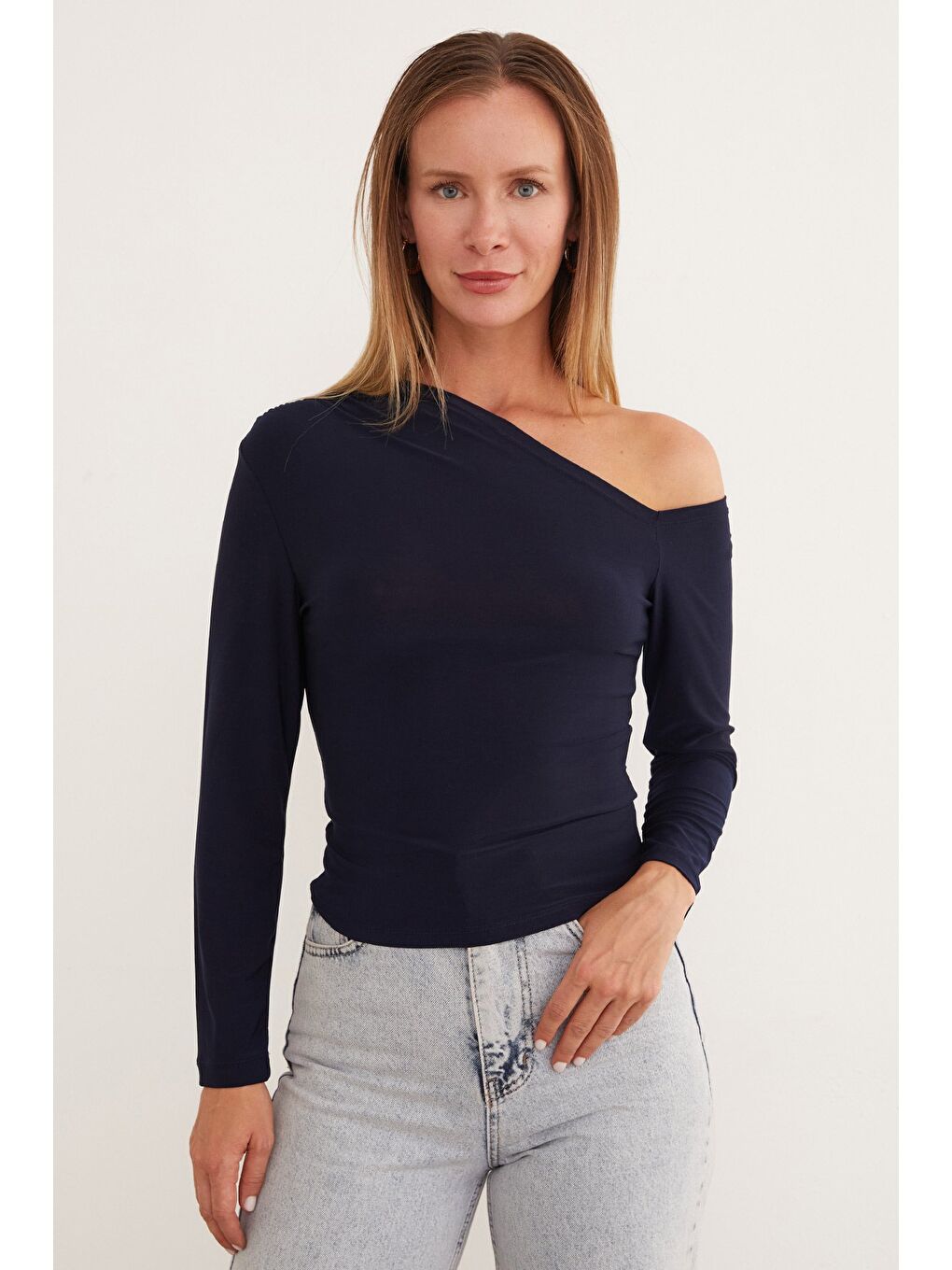 Lacivert Basic Tek Omuz Bluz-2