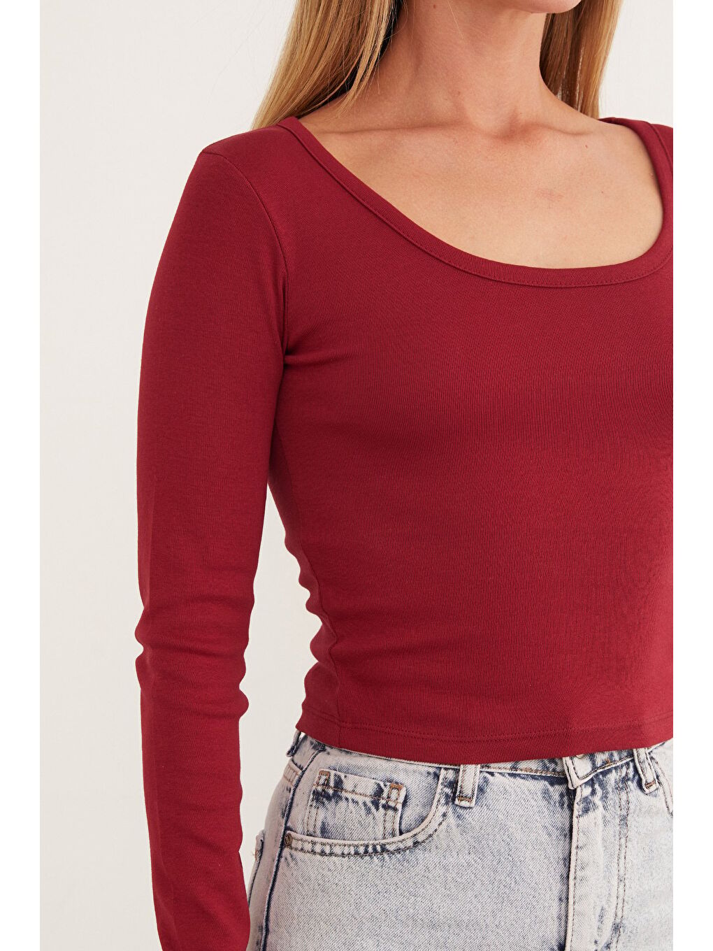 Bordo Basic U Yaka Modal Bluz-4