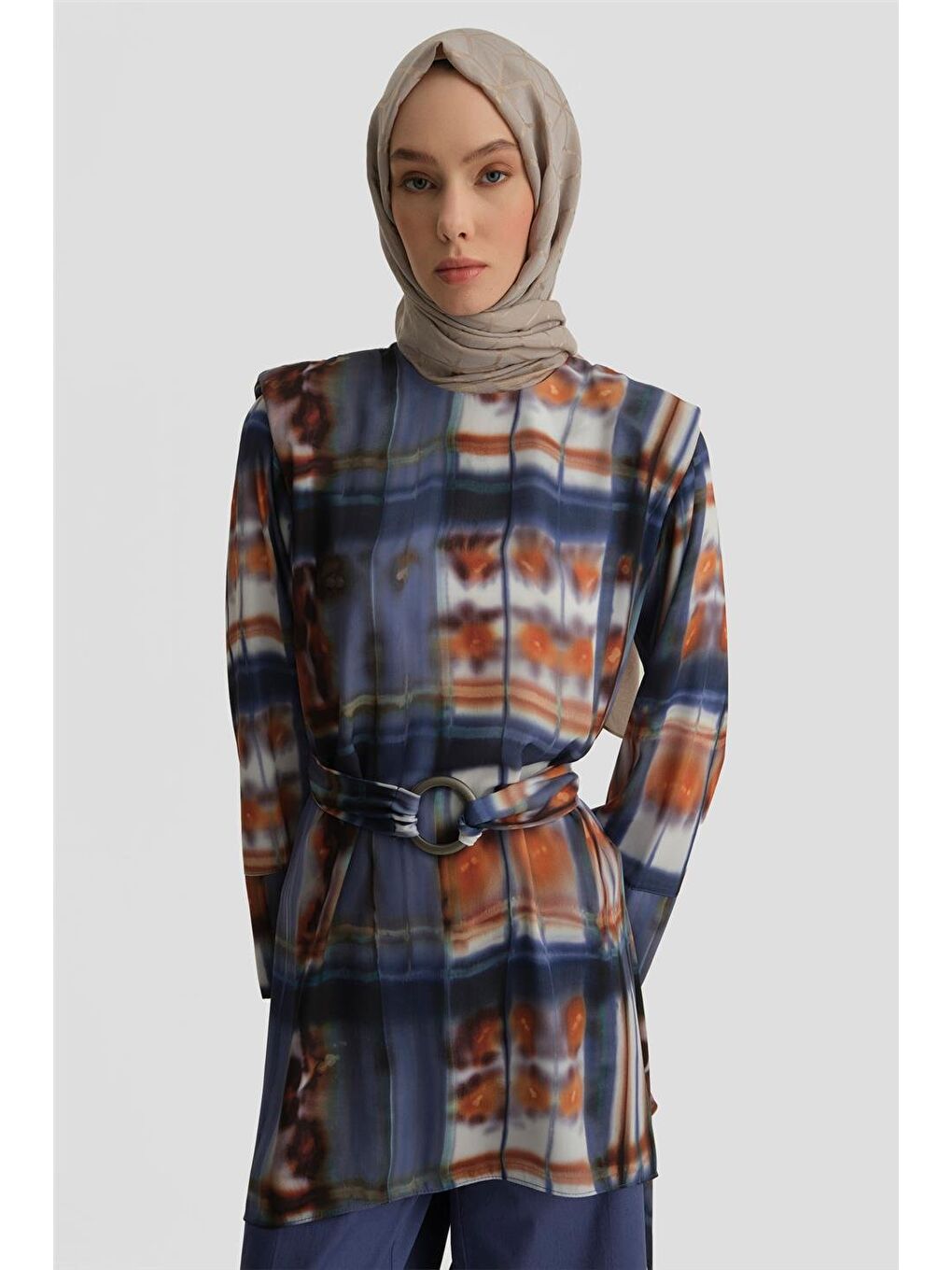 Mavi Asimetrik Vatkalı Tunik 25Y4602 Puslu Mor-1