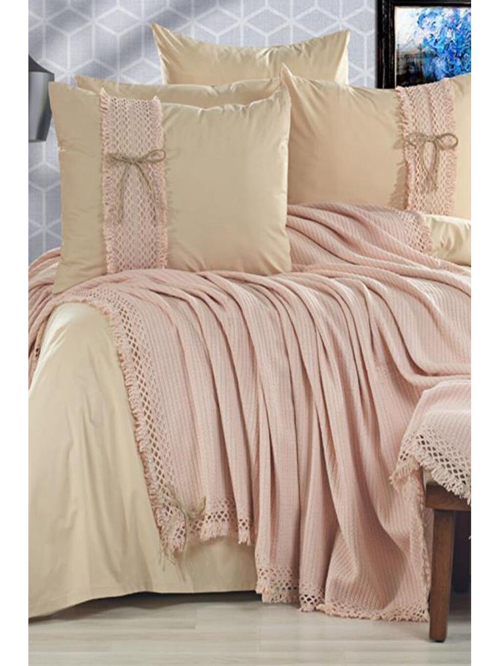 Pembe Rapunzel Pike Takımı 6 Parça Pudra Bej-1