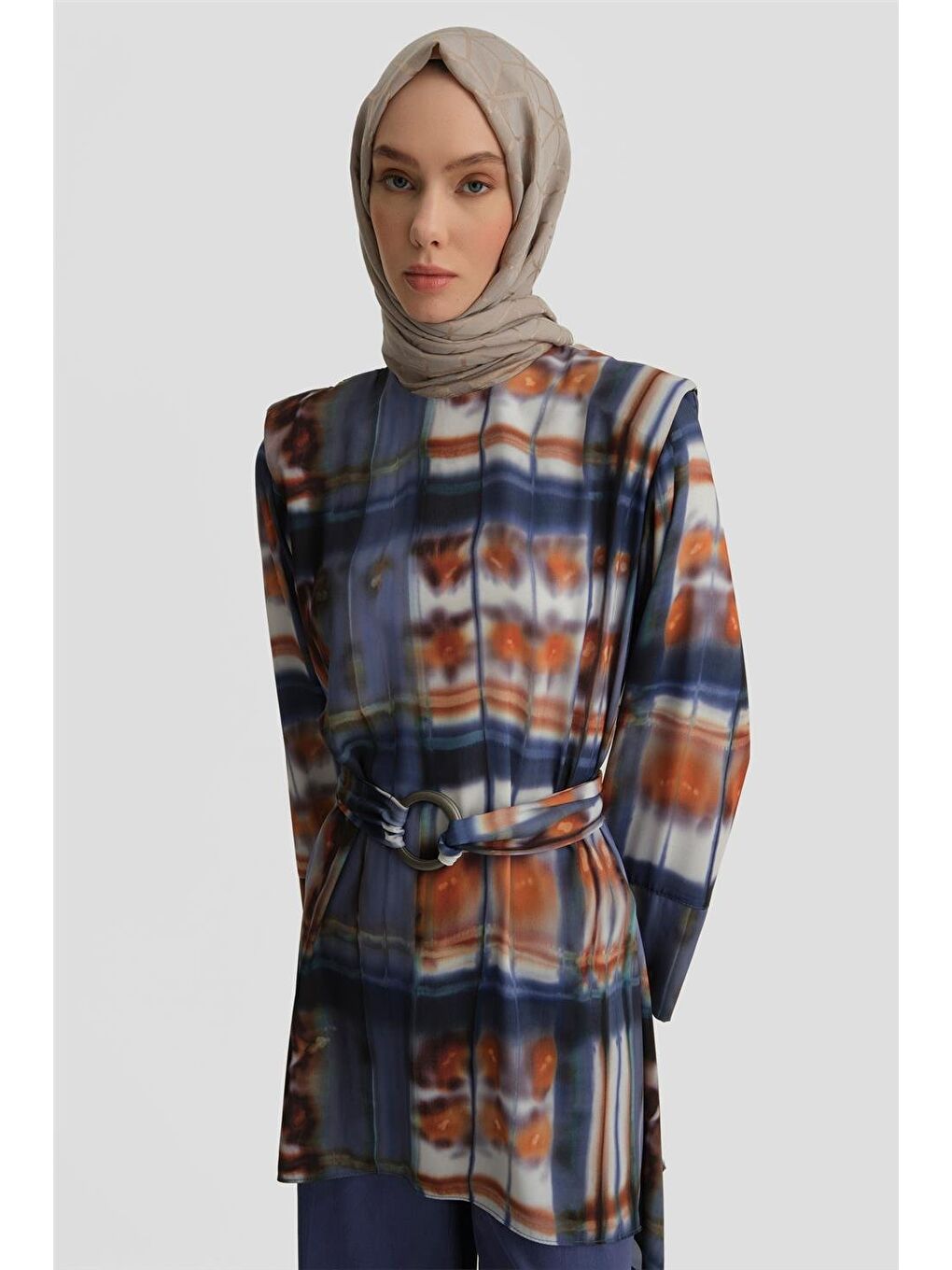 Mavi Asimetrik Vatkalı Tunik 25Y4602 Puslu Mor-2