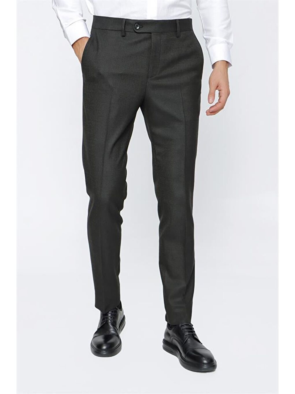 Koyu Haki Esnek Yandan Cepli Classic Slim Fit Erkek Pantolon 1003225167-2