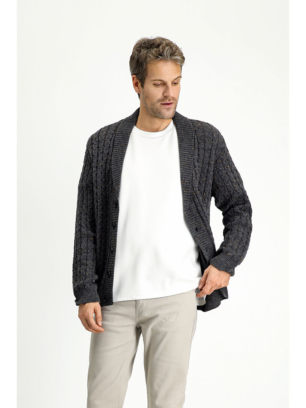 Antrasit Desenli Yünlü Triko Hırka