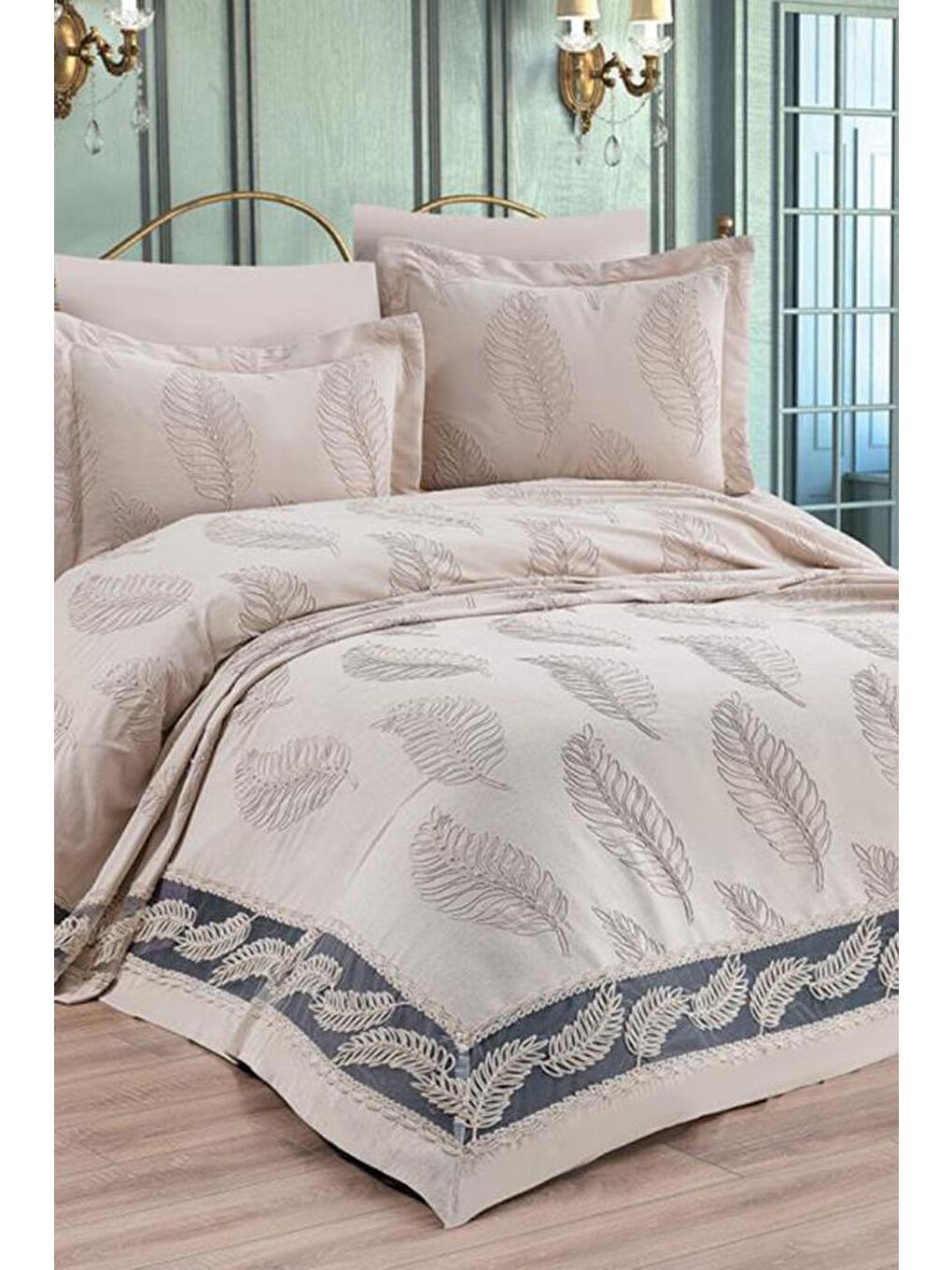 Kahverengi Çeyizdiyarı Barbara 6 Parça Şönil Pike Takımı Cappucino-1