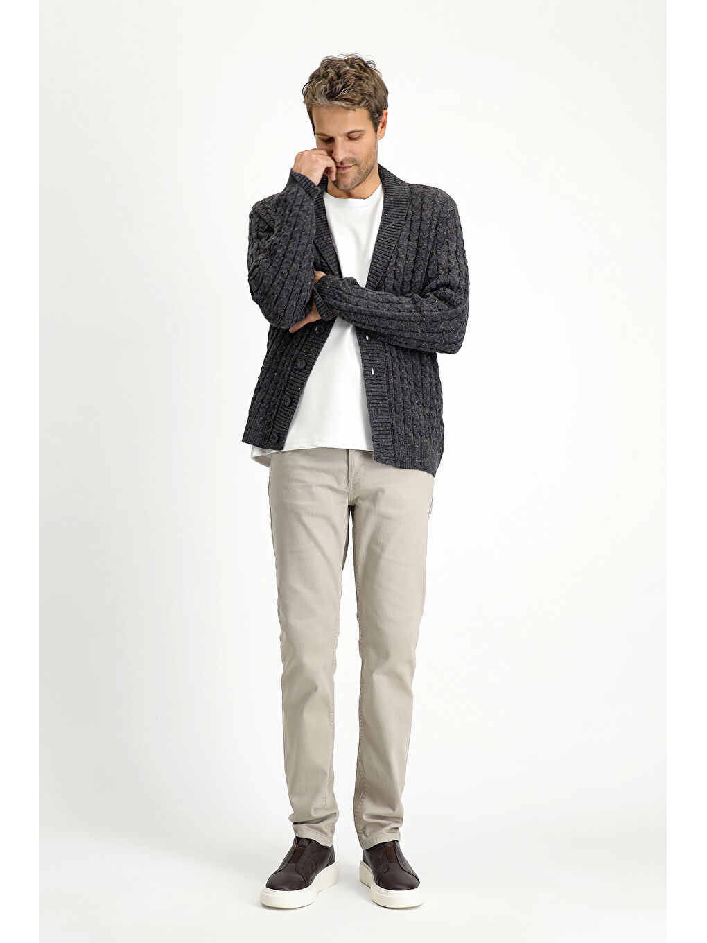 Antrasit Desenli Yünlü Triko Hırka-1