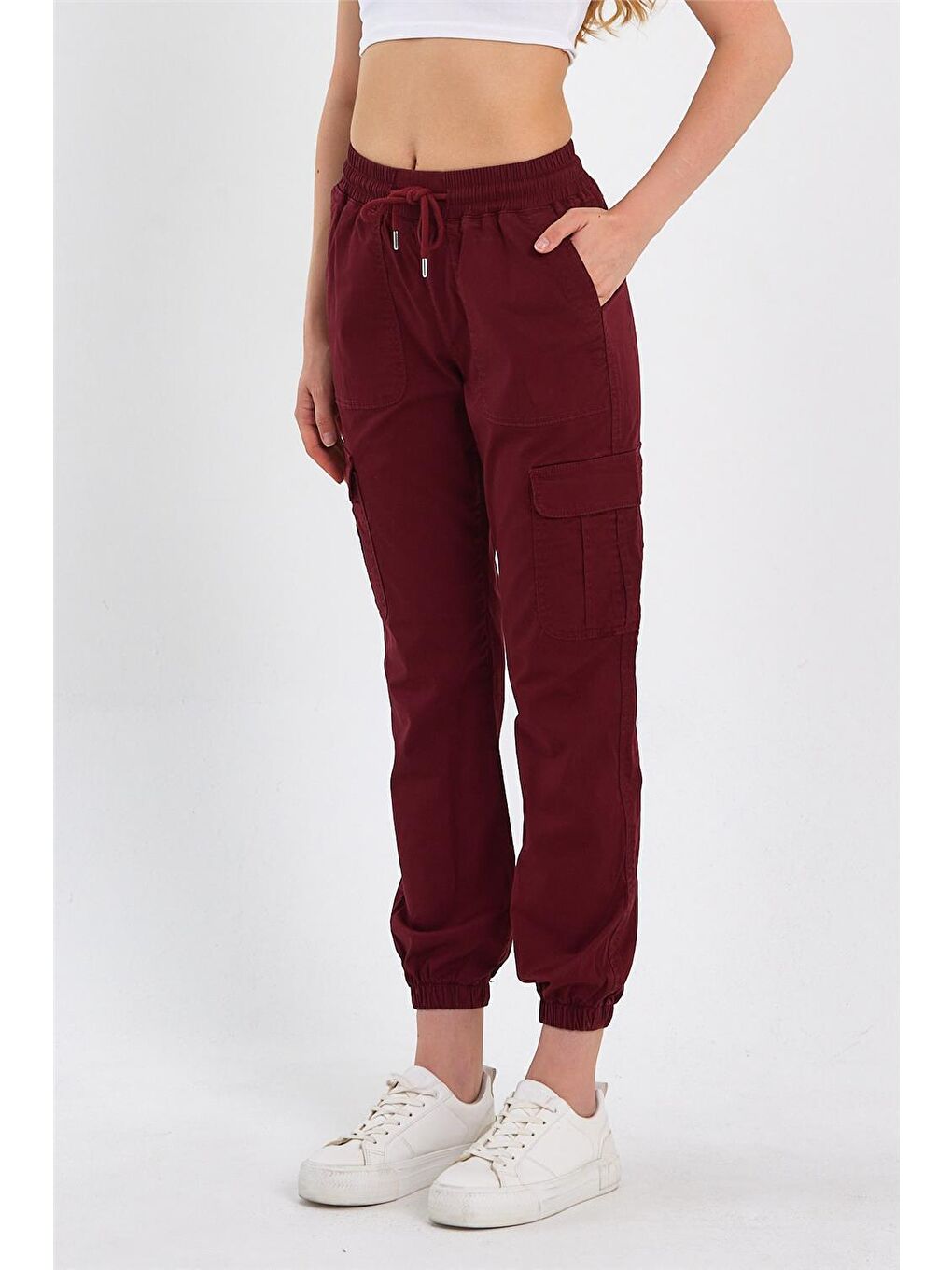 Explode Bordo Kadın Kargo Cep Paça Lastikli Jogger Jeans  Bordo - 3