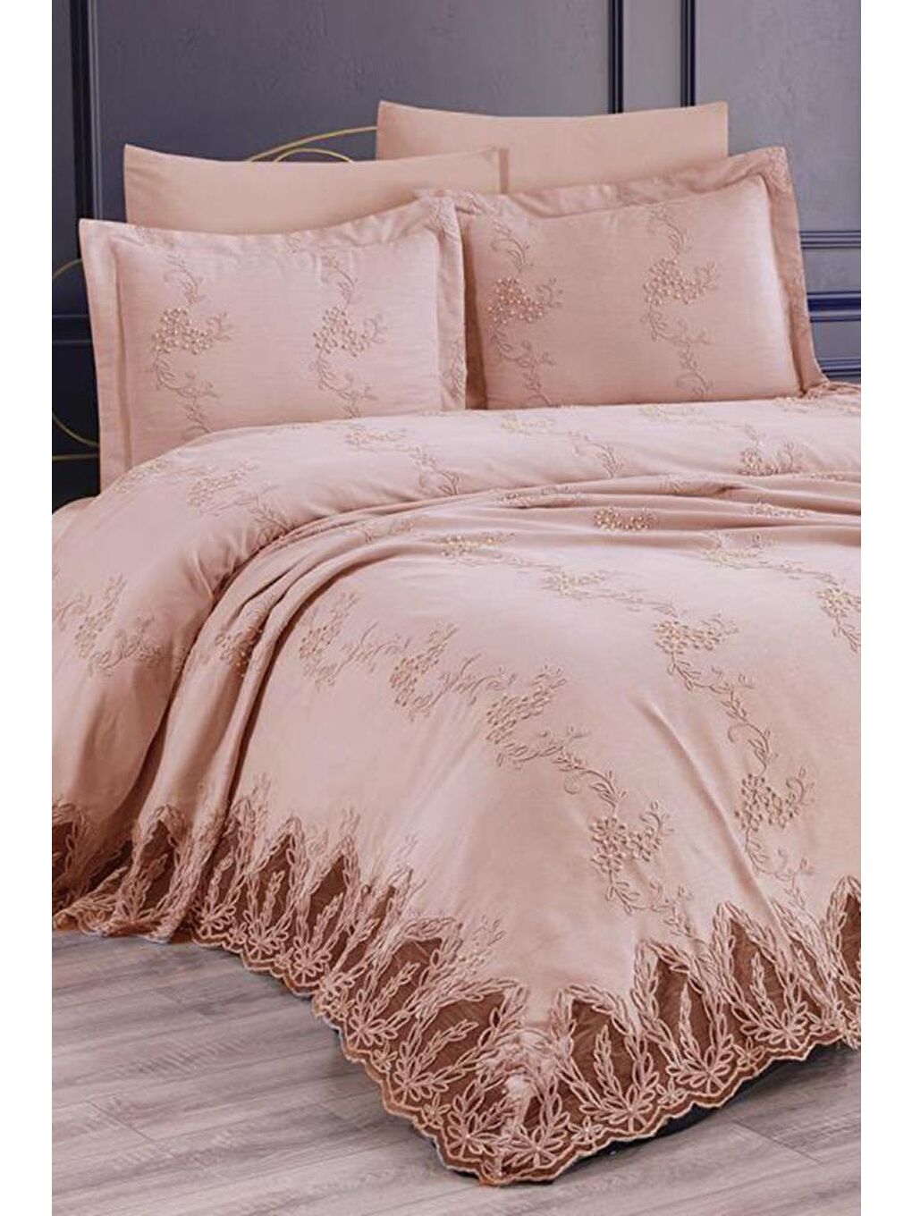 Kahverengi Çeyizdiyarı Palermo 6 Parça Şönil Pike Takımı Cappucino-1