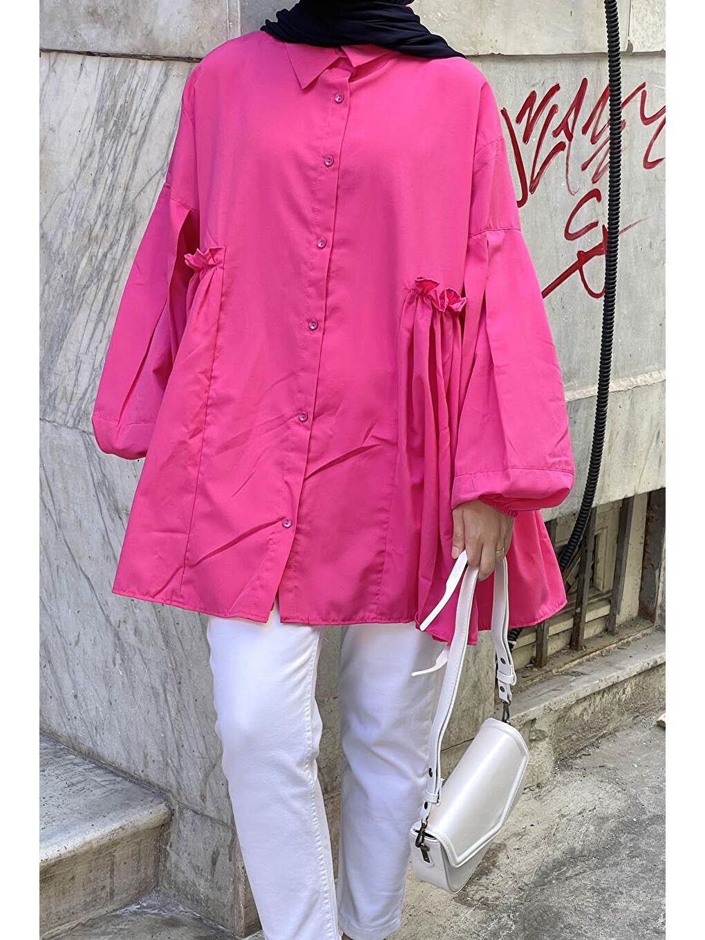 Lopez Balon Kol Tunik Fuşya-3