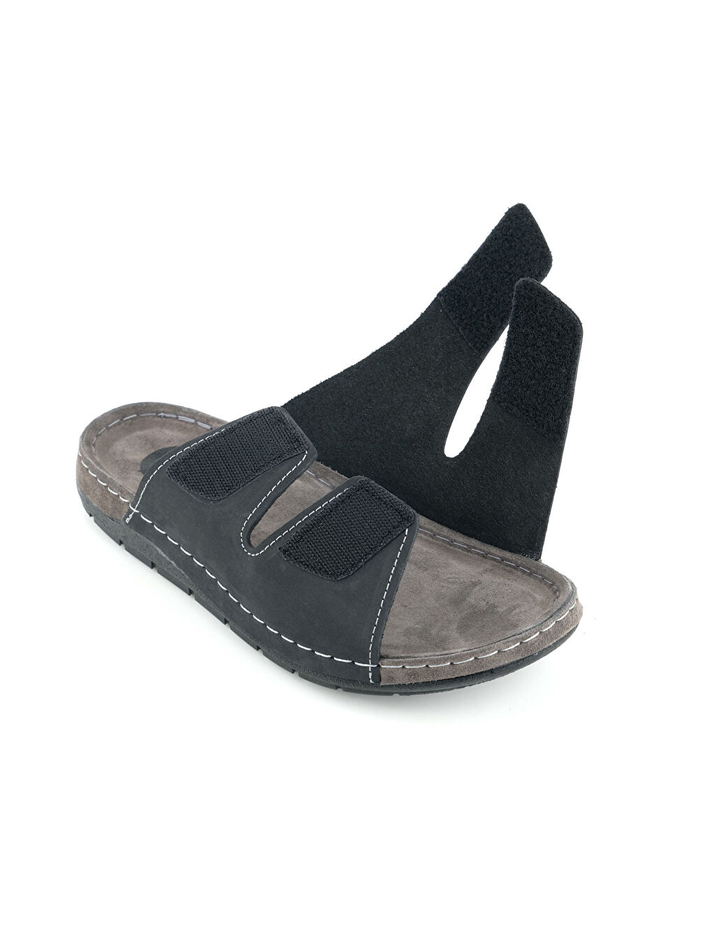 Siyah Erkek Yazlık İç Dış Hakiki Deri Günlük Terlik-5