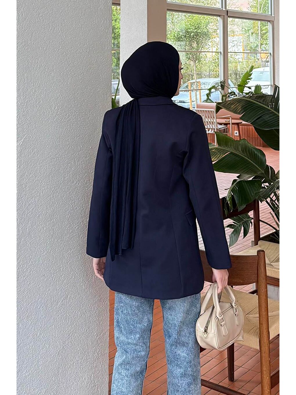 Yan Bağlama Detaylı Ceket Lacivert-3
