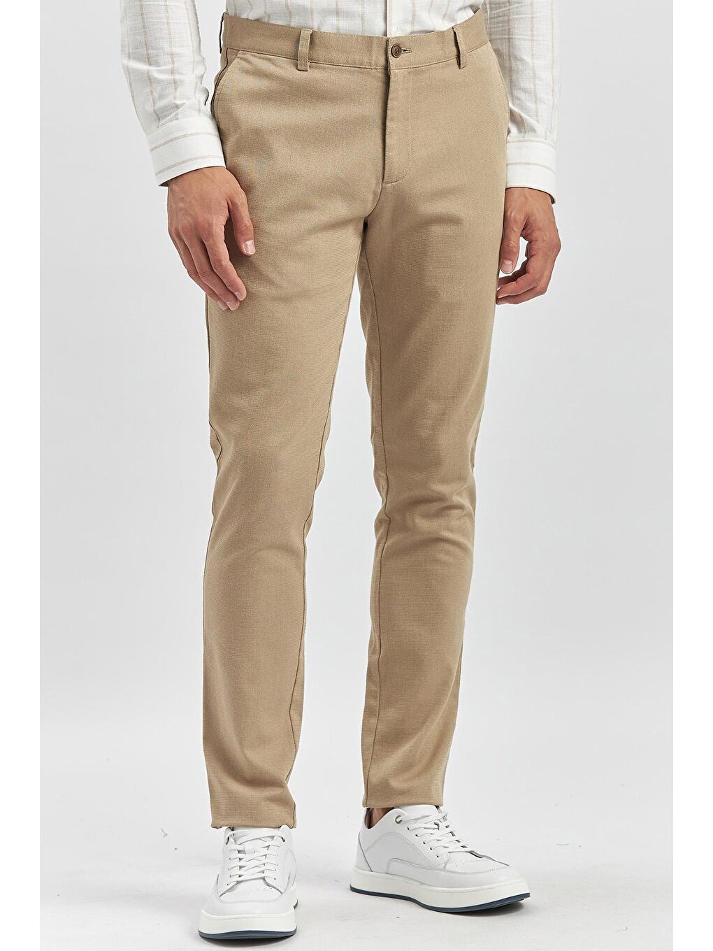 Bej Pamuklu Yandan Cepli Casual Slim Fit Chino Pantolon 1003240168