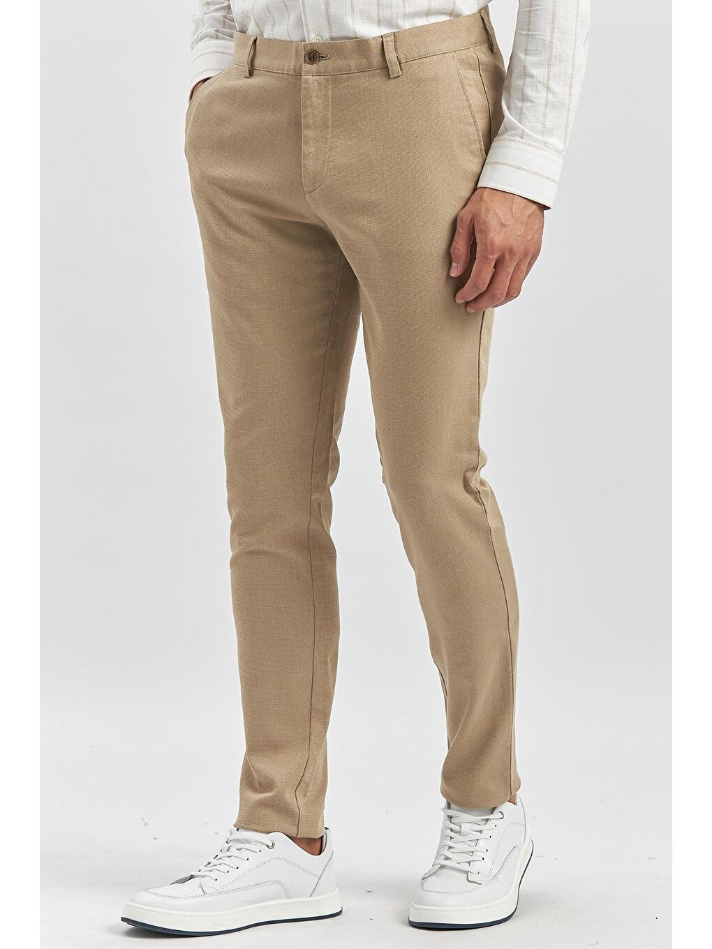 Bej Pamuklu Yandan Cepli Casual Slim Fit Chino Pantolon 1003240168-1