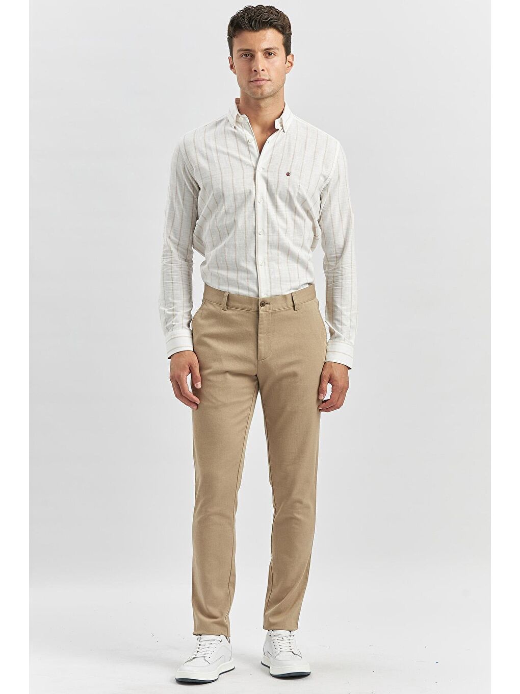 Bej Pamuklu Yandan Cepli Casual Slim Fit Chino Pantolon 1003240168-3