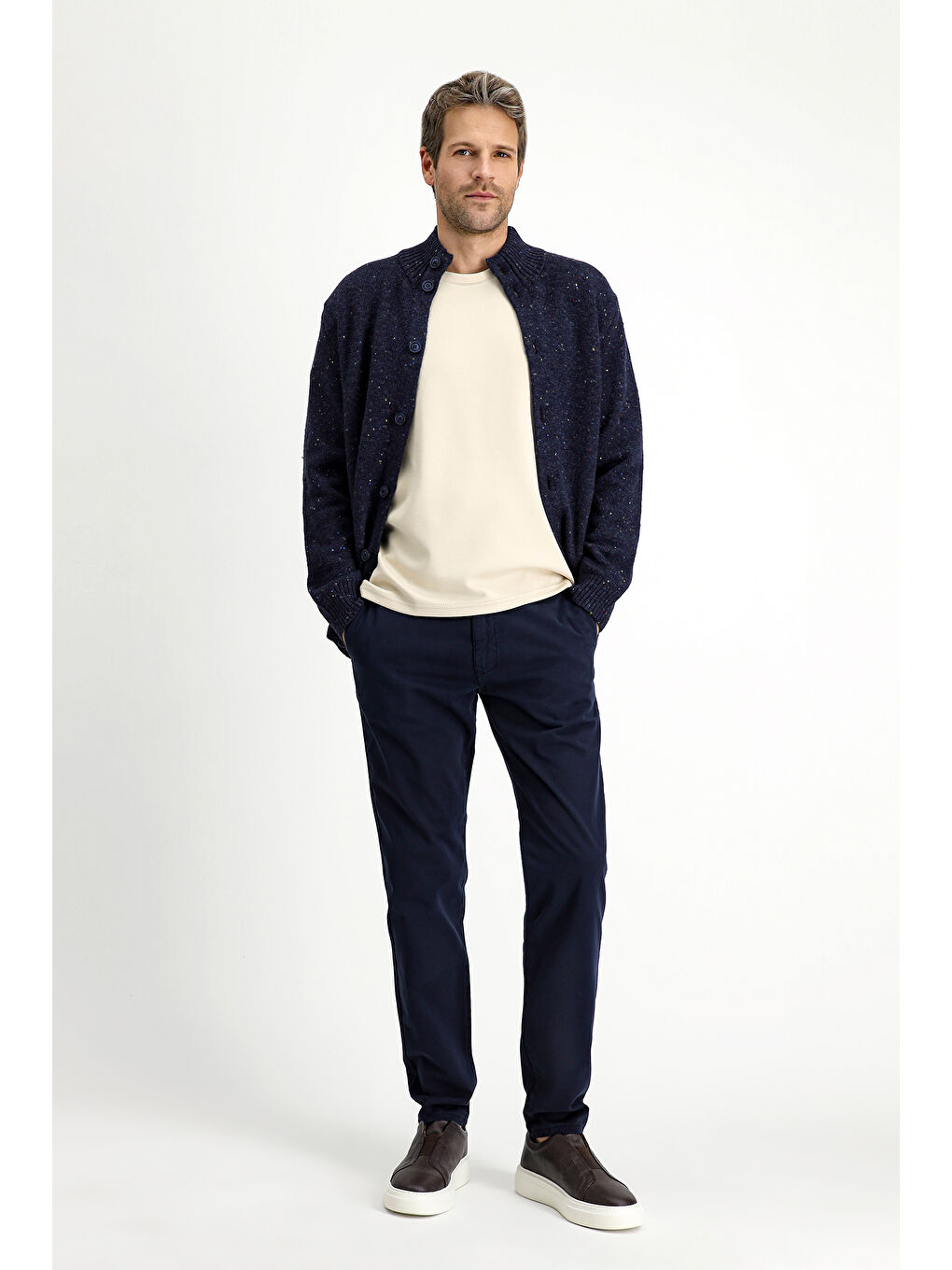 Lacivert Desenli Yünlü Triko Hırka-1