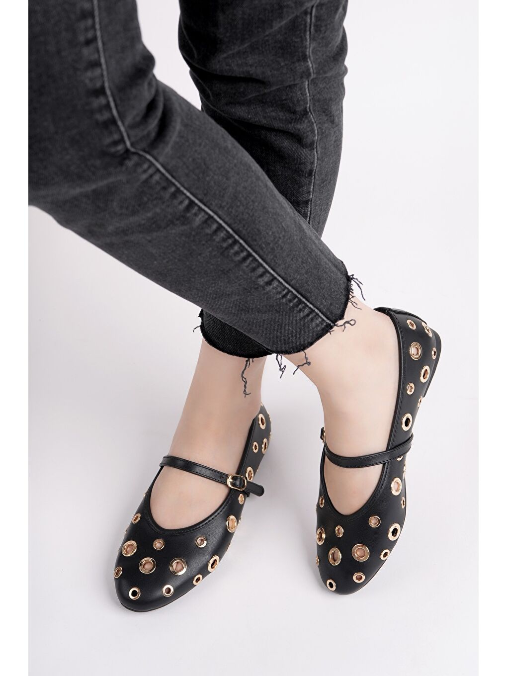 Siyah MİSHA Tek Bant Troklu Günlük Kadın Babet-5