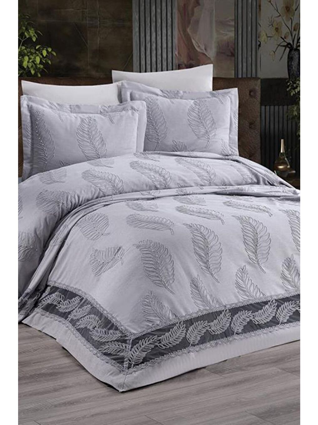 Çeyizdiyarı Barbara 6 Parça Şönil Pike Takımı Gri-2